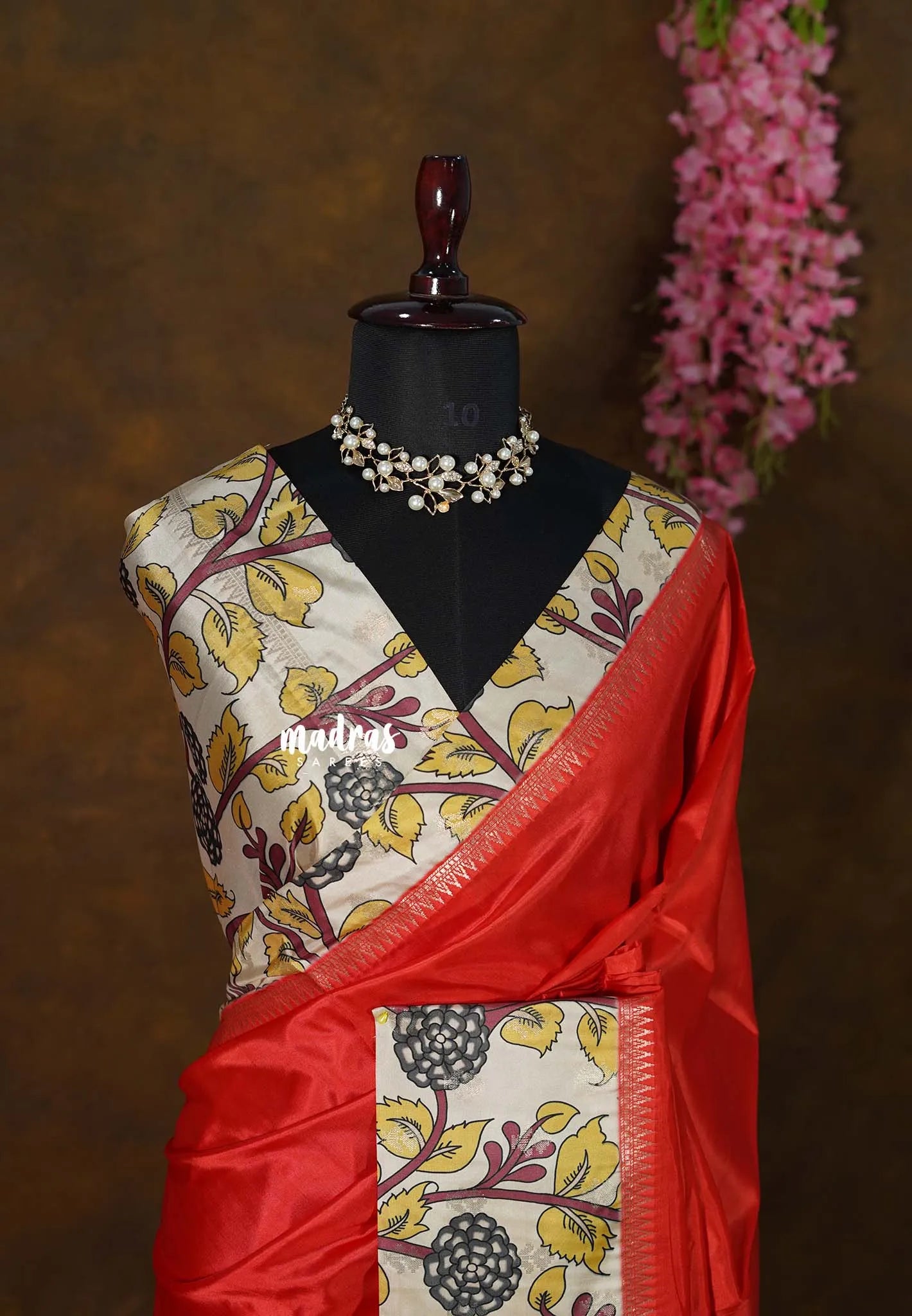 Vermilion Orange - Seetha - Soft Mangalore silk cotton floral design Saree with Border and tiny temple zari  - Best for small functions