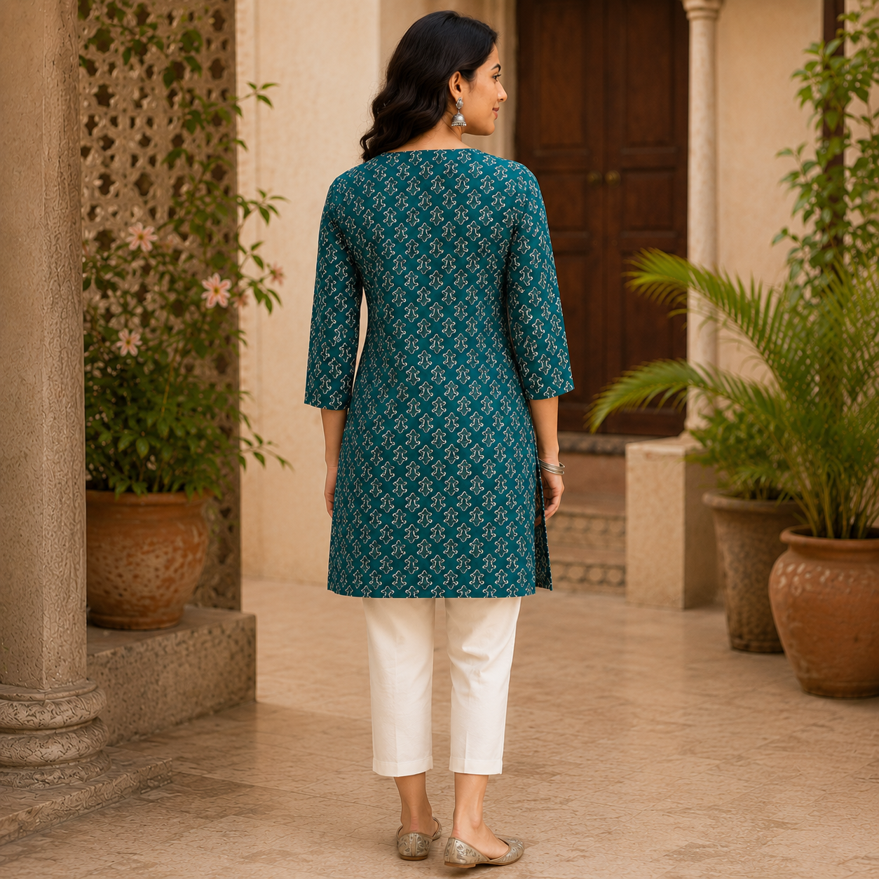 Teal Charm Cotton Kurti