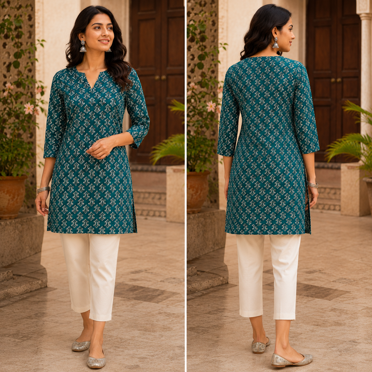 Teal Charm Cotton Kurti