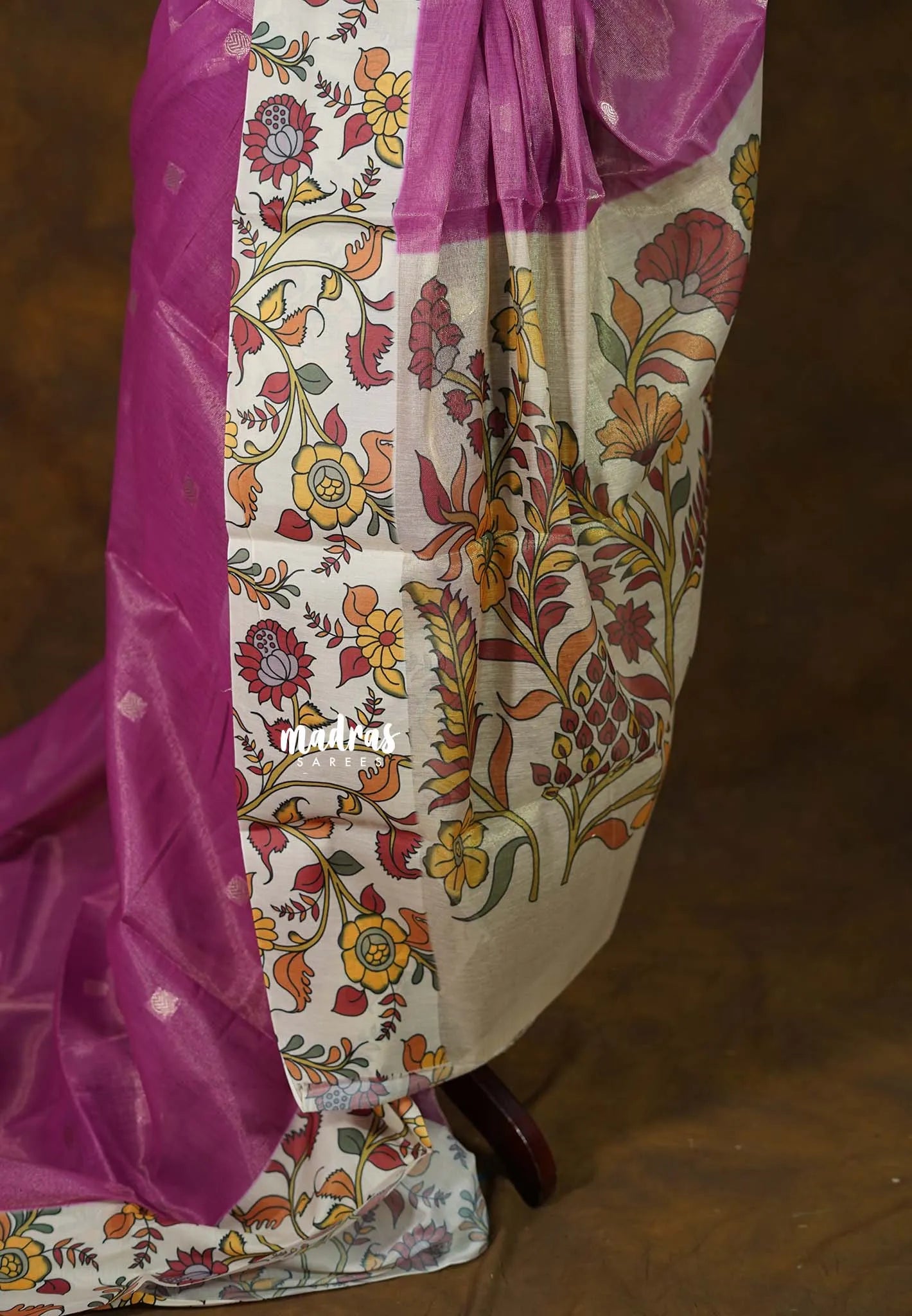 Golden Shade Magenta Pink - Thendral - Kanchi tissue silk cotton Saree with Floral Pallu - Best for Small Functions