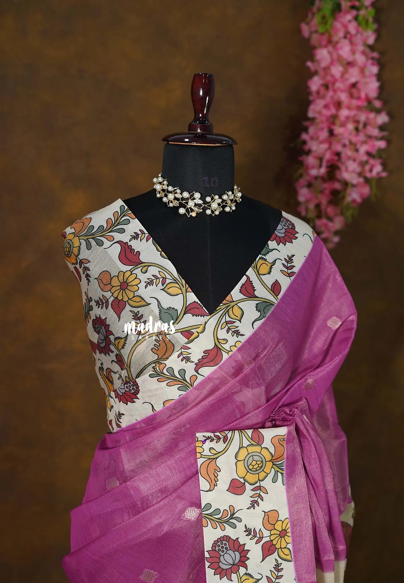 Golden Shade Magenta Pink - Thendral - Kanchi tissue silk cotton Saree with Floral Pallu - Best for Small Functions