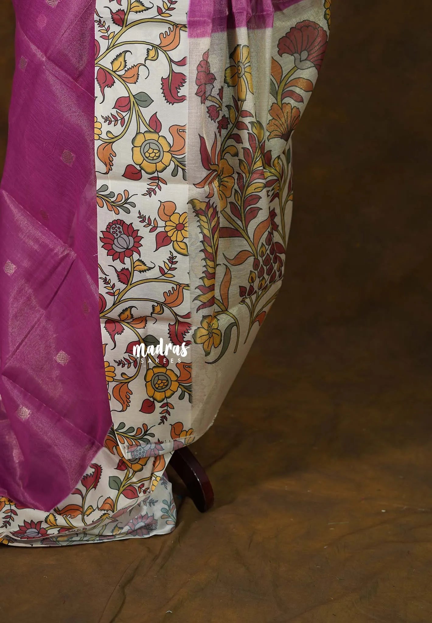 Golden Shade Magenta Pink - Thendral - Kanchi tissue silk cotton Saree with Floral Pallu - Best for Small Functions