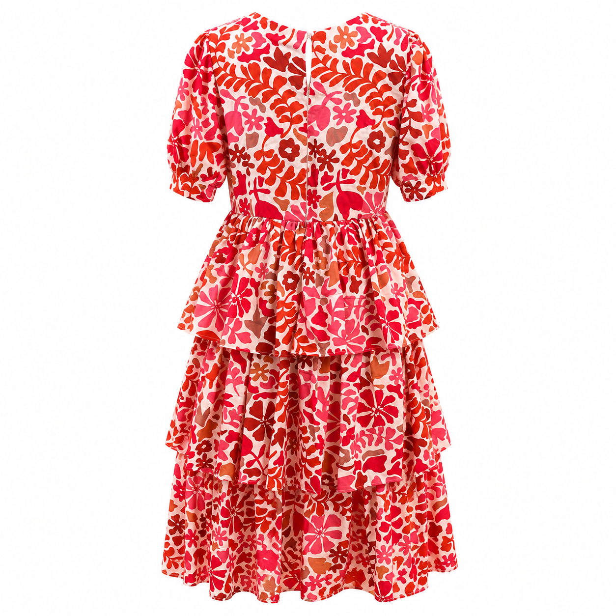 Coral Bloom Tiered Midi Dress