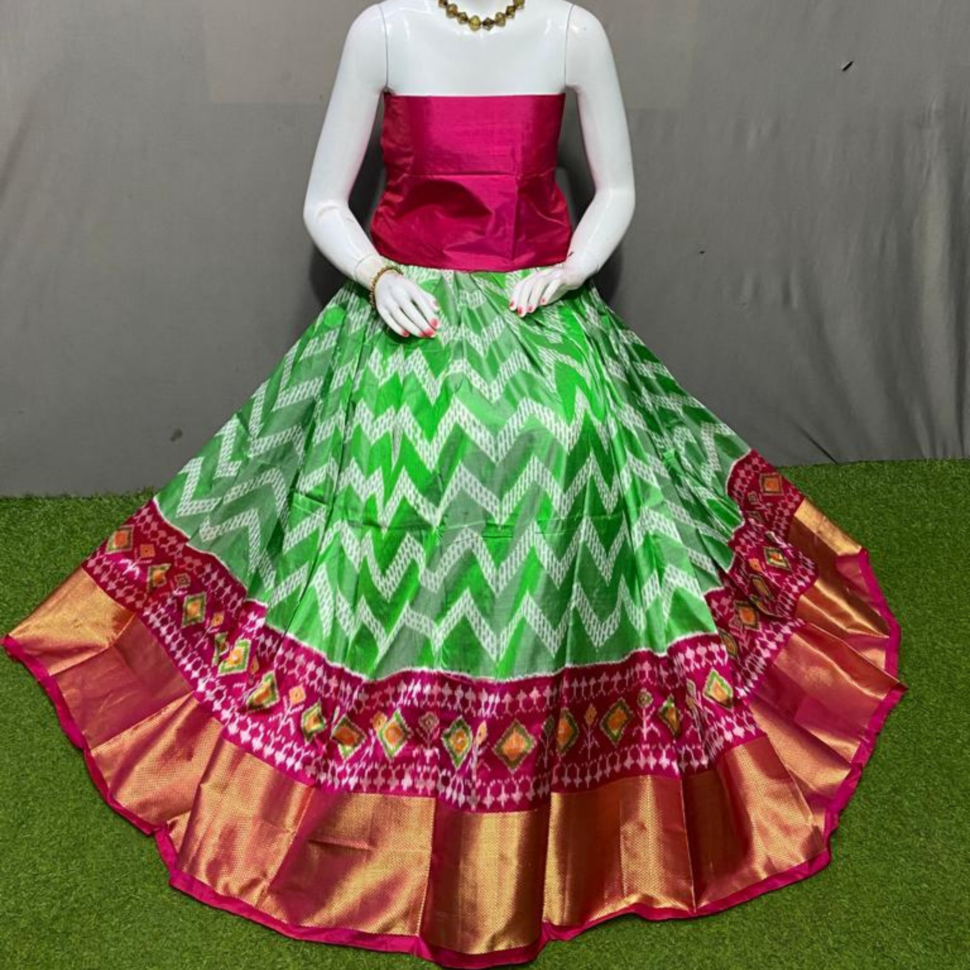 Mesmerizing Ikkat Silk Unstitched Lehenga Choli SIL002 Fashionous