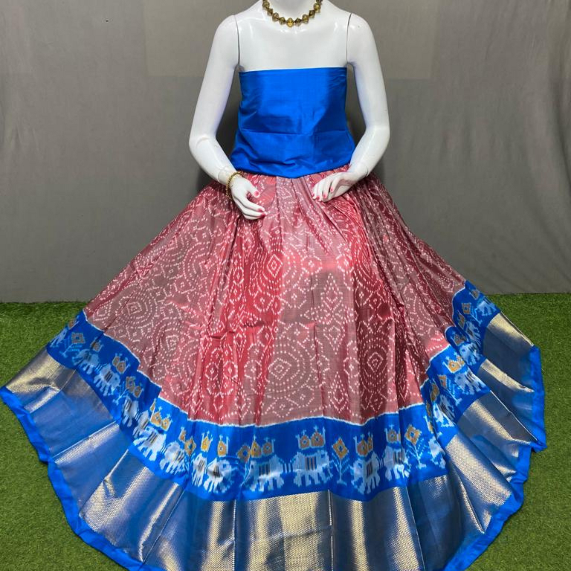 Tribal Twist Unstitched Ikkat Silk Lehenga Choli SIL006