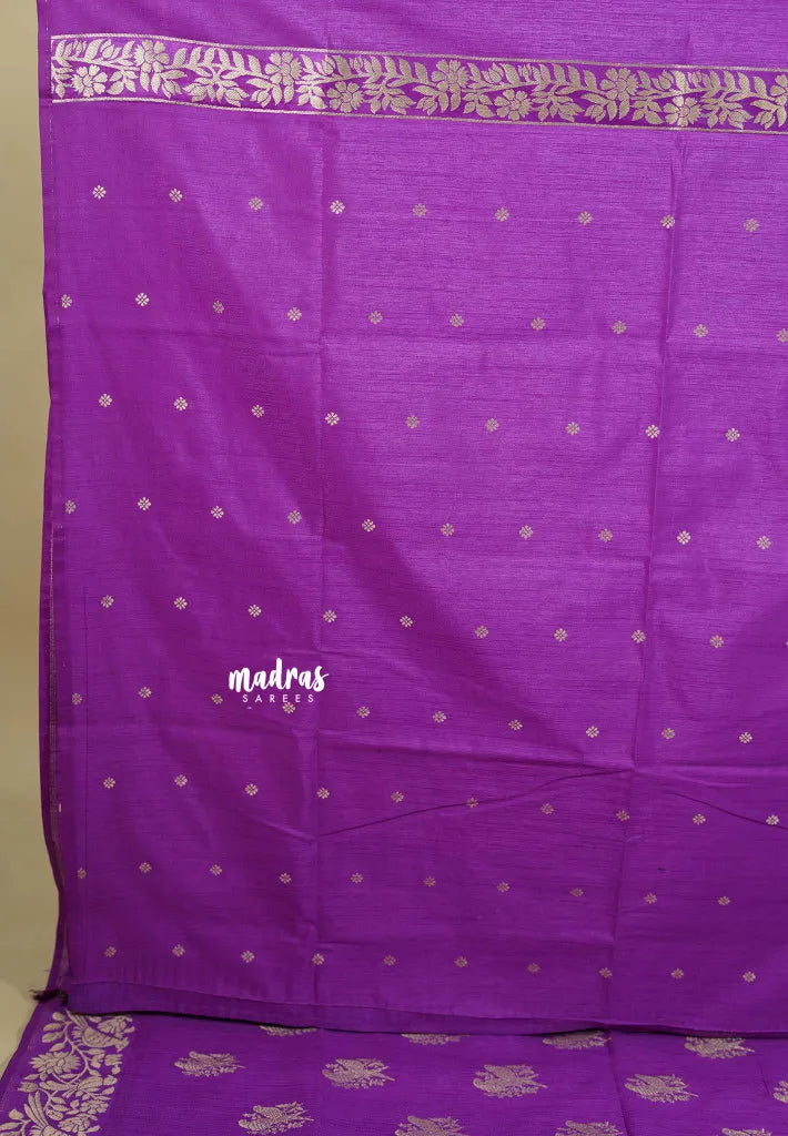 Lavender Purple - Vadhanam - Premium Jute tussar Saree with full birds weaving buttas and border
