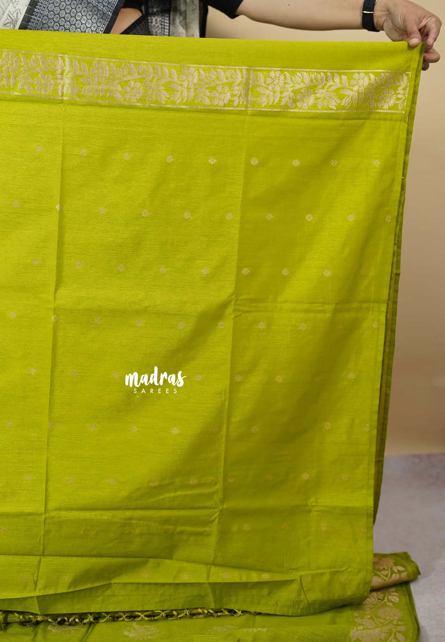 Neon Green - Vadhanam - Premium Jute tussar Saree with full birds weaving buttas and border