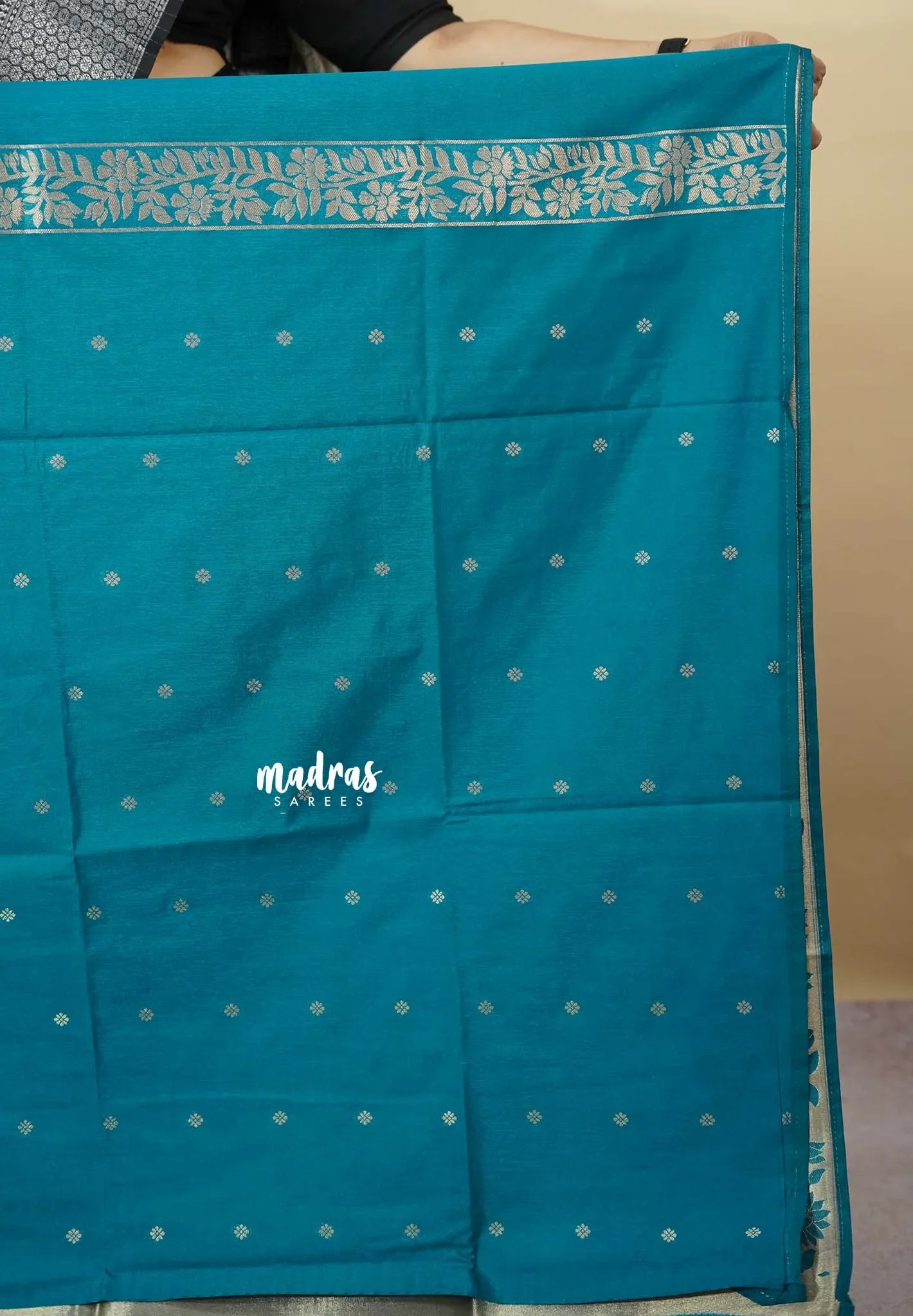 Teal Blue - Vadhanam - Premium Jute tussar Saree with full birds weaving buttas and border