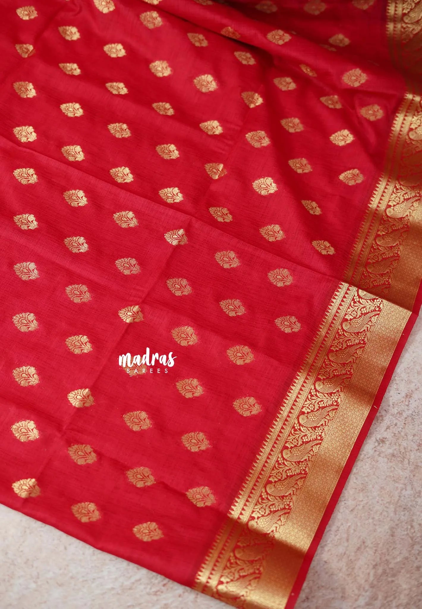 Reddish Pink - Vadhanam - Premium Jute Tussar silkcotton Saree with buttas and gold zari border