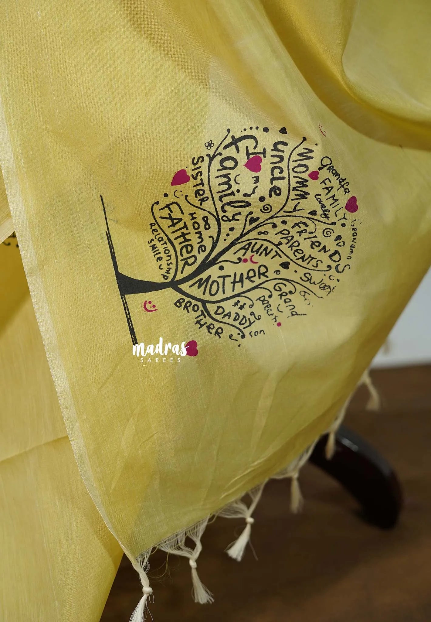 Butter Yellow Valentine Special - Family Tree Sowmiya Organic Bamboo Cotton Saree Butter Yellow Valentine Special - Family Tree Sowmiya Organic Bamboo Cotton Saree