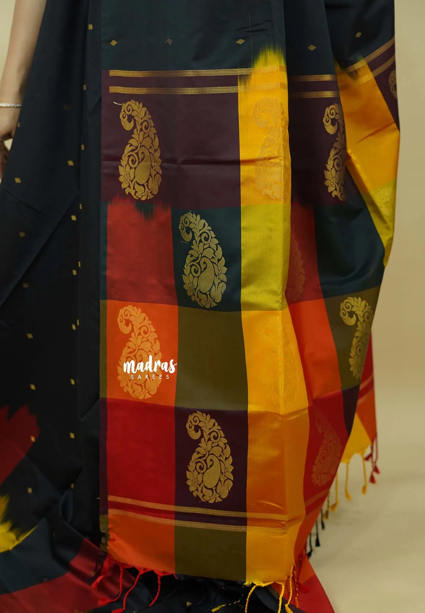 Ebony Black with Sunset Checks - Vedhavalli – Soft Silk Cotton Saree - Perfect for wedding