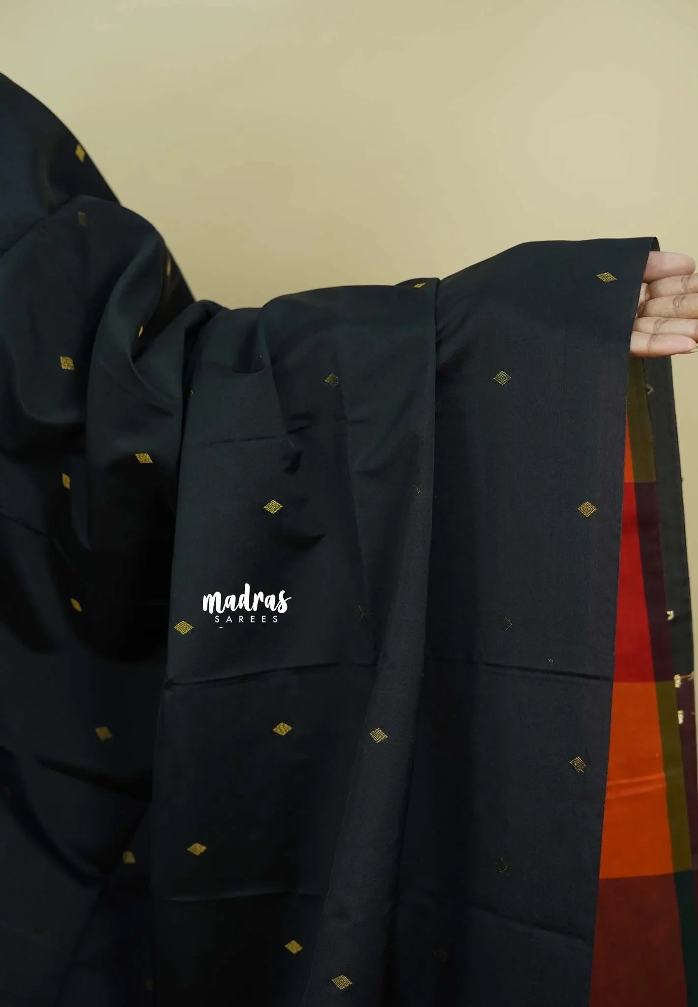 Ebony Black with Sunset Checks - Vedhavalli – Soft Silk Cotton Saree - Perfect for wedding