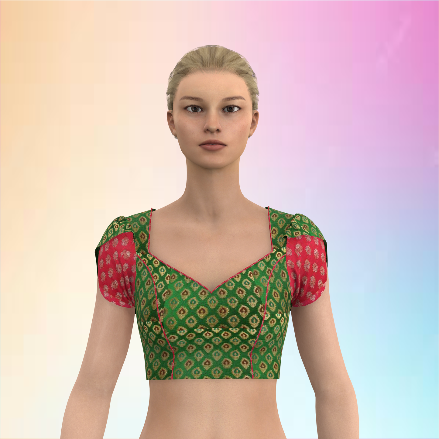 Vibrant Cross-Back Ethnic Blouse -CBLS062 (Stitching Service)