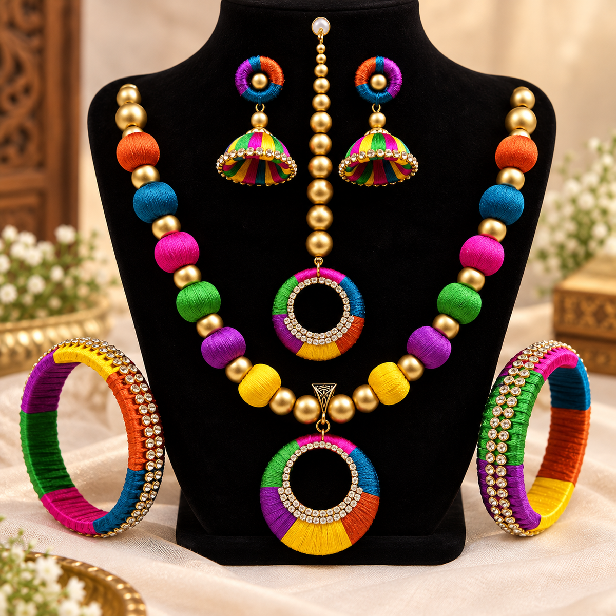 Rangreza Royale – Multicolour Silk Thread Jewellery Set