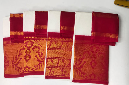 White Madurai Sungudi Saree with Red Border (Single piece)