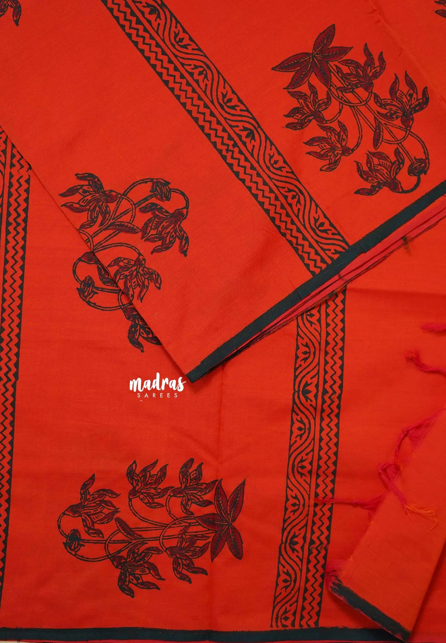 Neon Orange - Ambigai polycotton Saree with contrast blouse combo