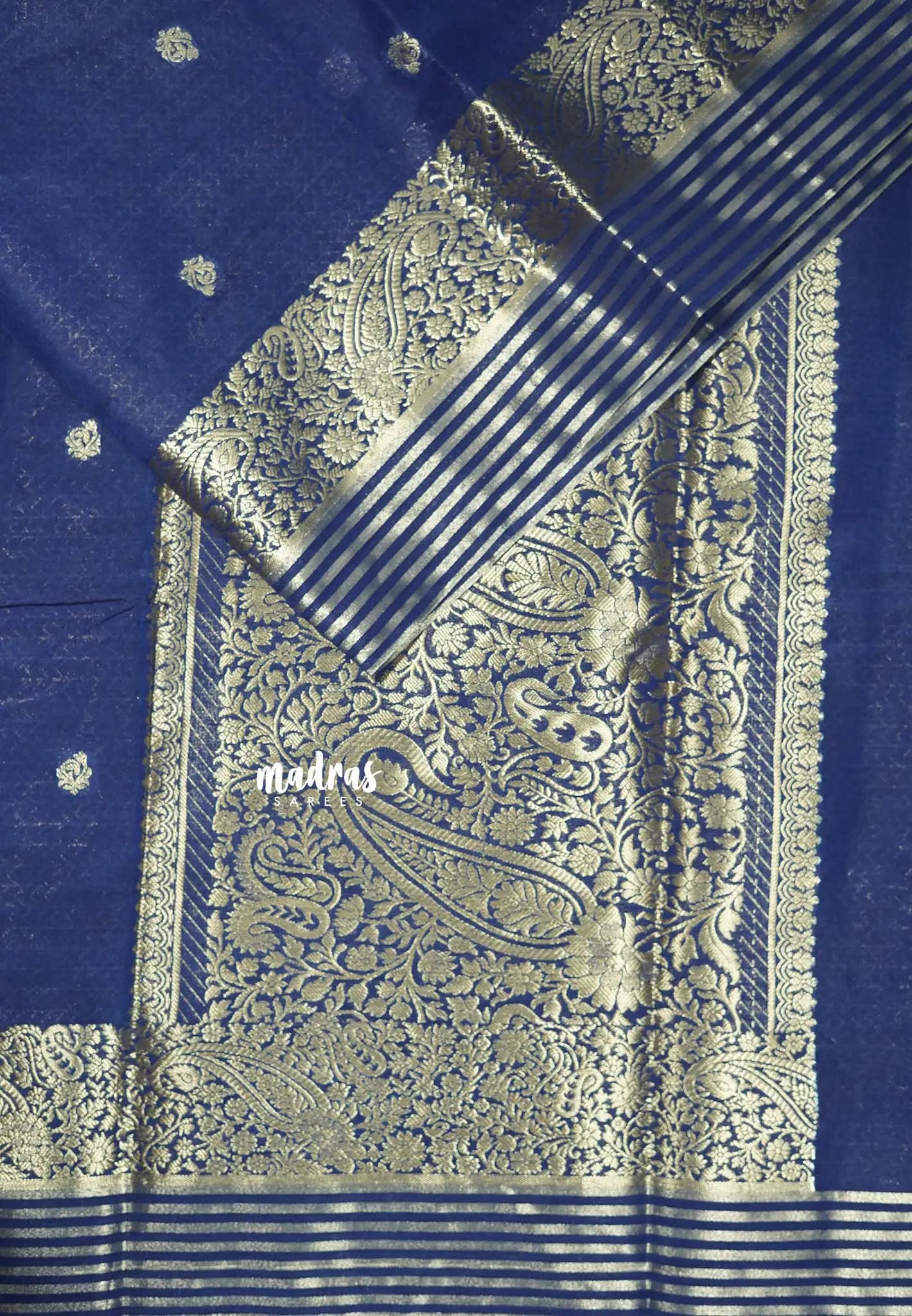 Deep Blue - Avantika - Semi Mysore silk Cotton butta Saree with zari border