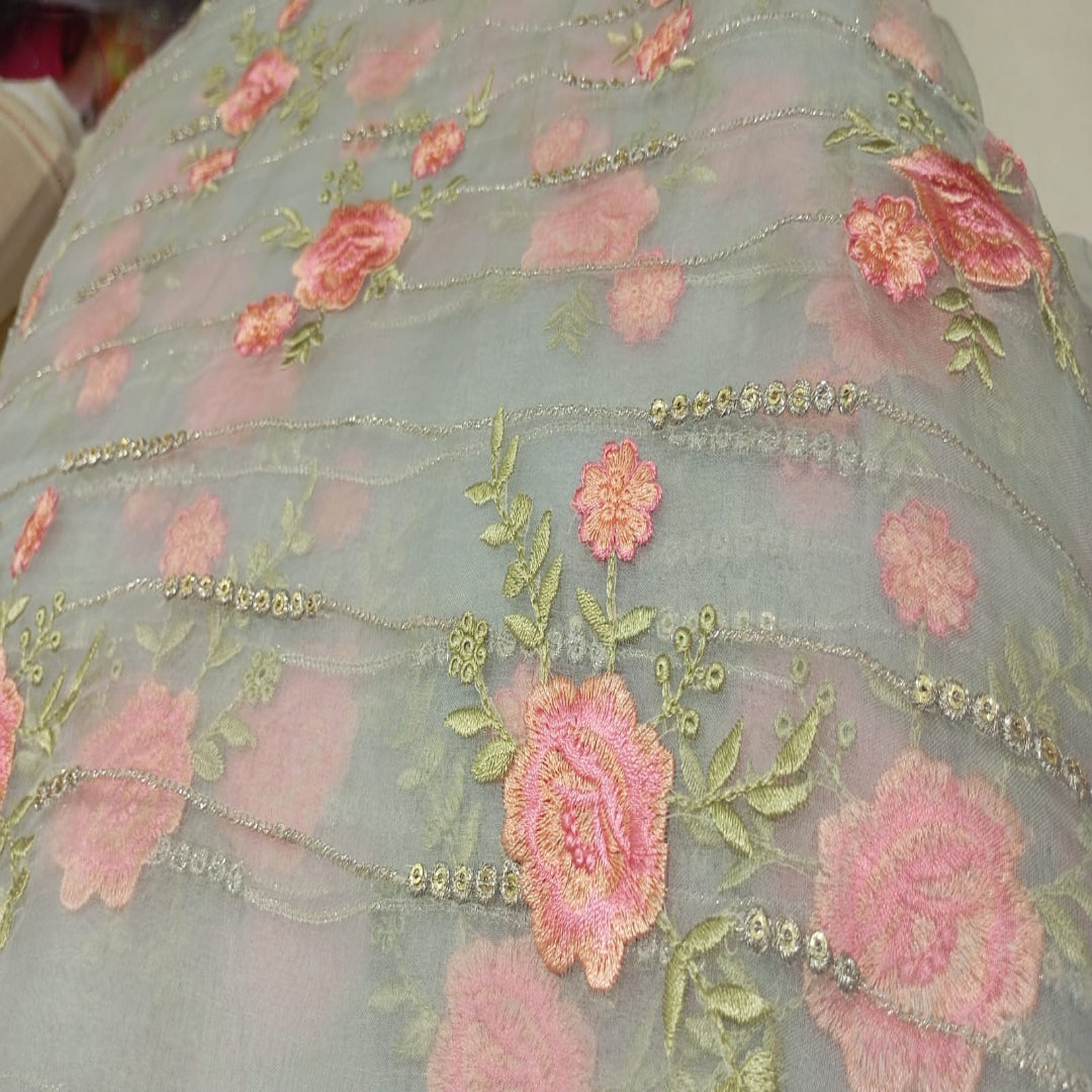 Blue Organza Embroidery