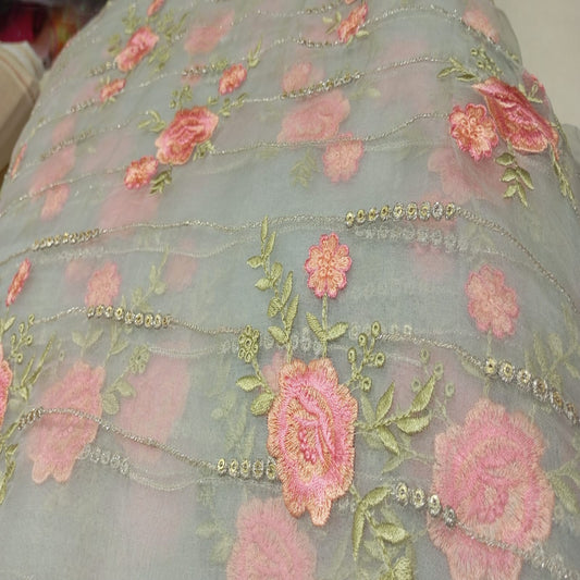 Blue Organza Embroidery