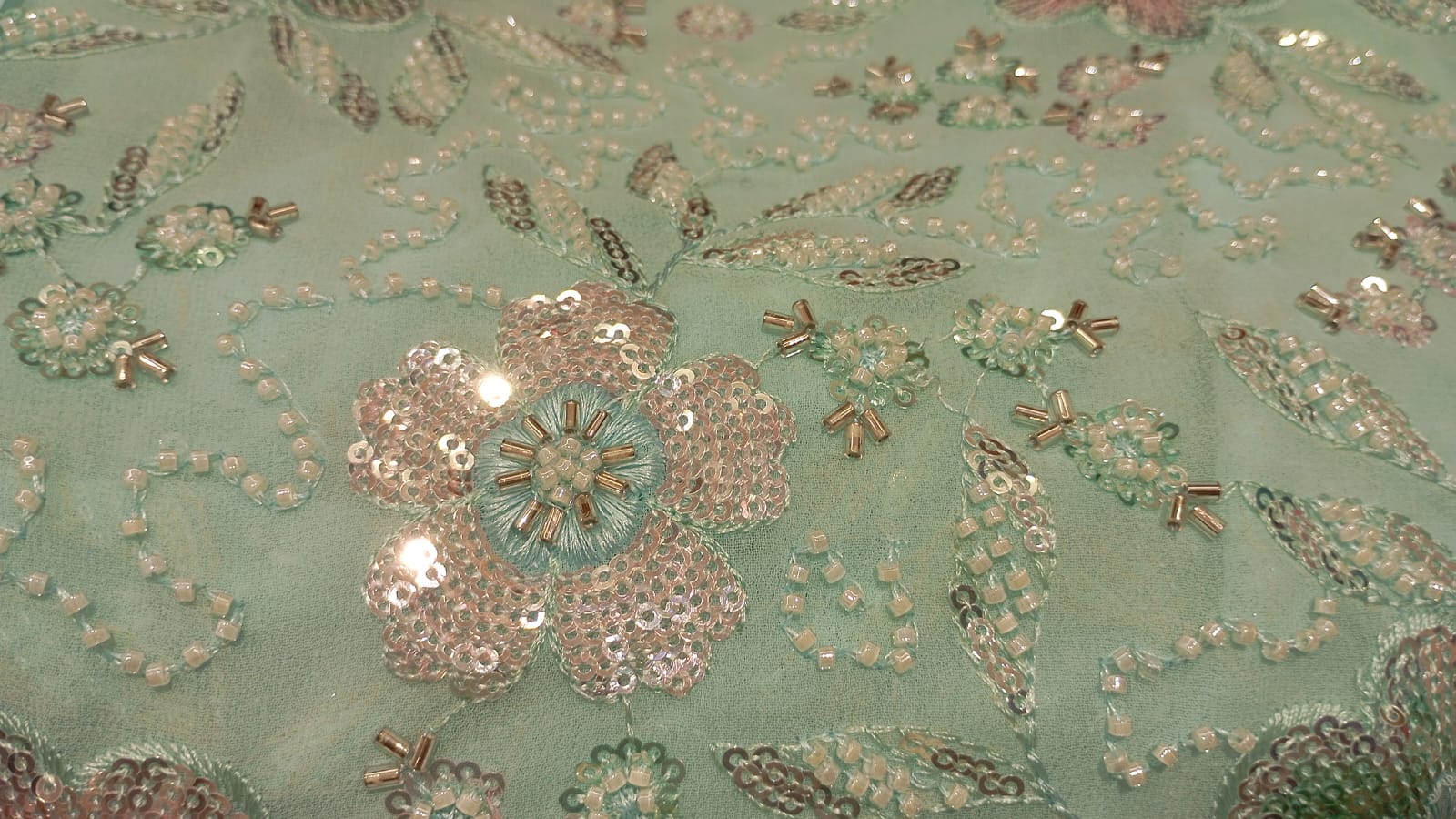 Blue Suncrepe Embroidery Heavy