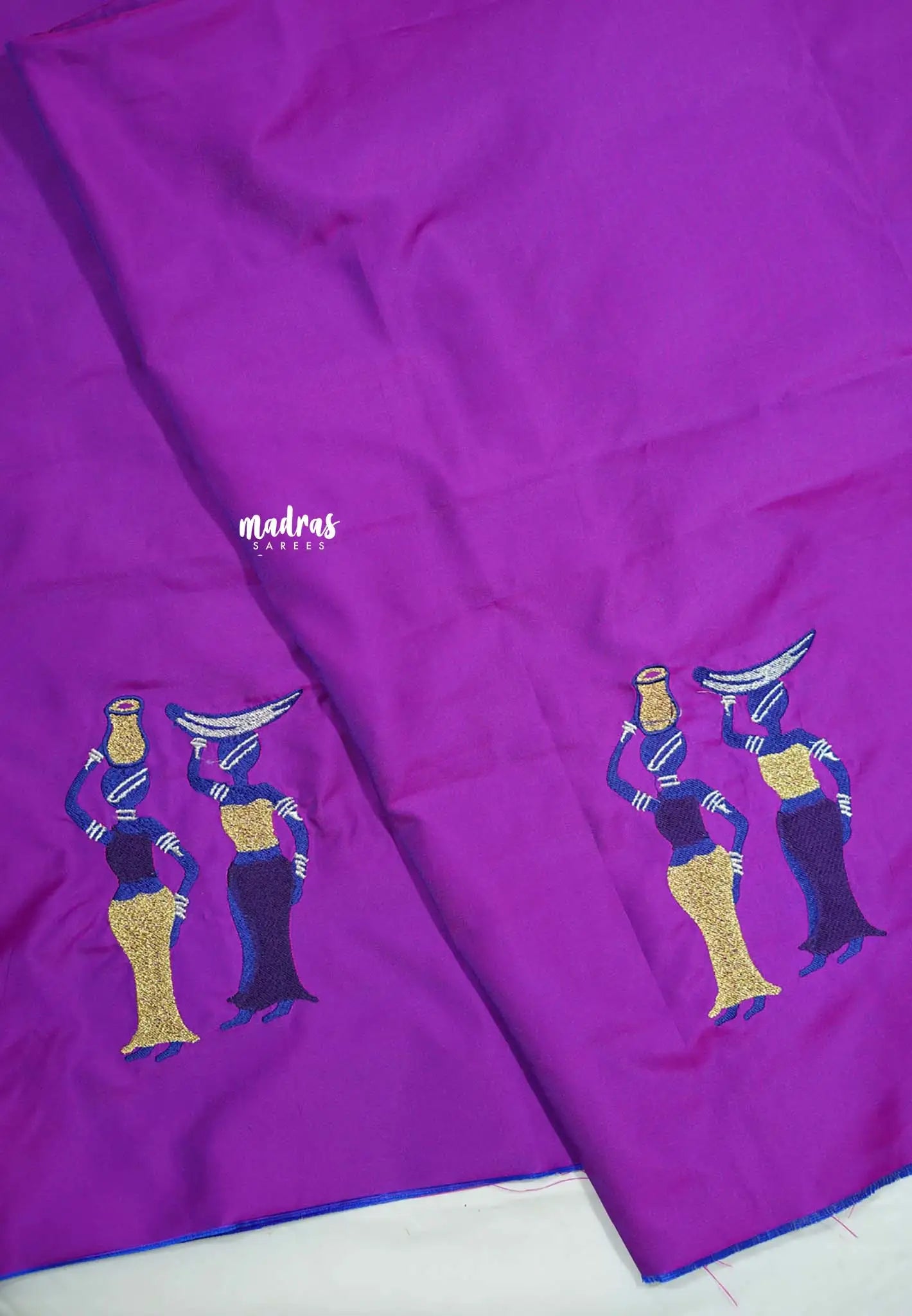 Magenta Purple - Mayuri - 1 mtr Silk Cotton Embroidered Blouse Piece – Village Folk Art Motif