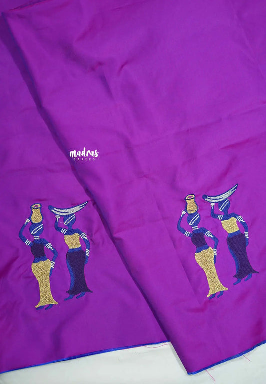 Magenta Purple - Mayuri - 1 mtr Silk Cotton Embroidered Blouse Piece – Village Folk Art Motif