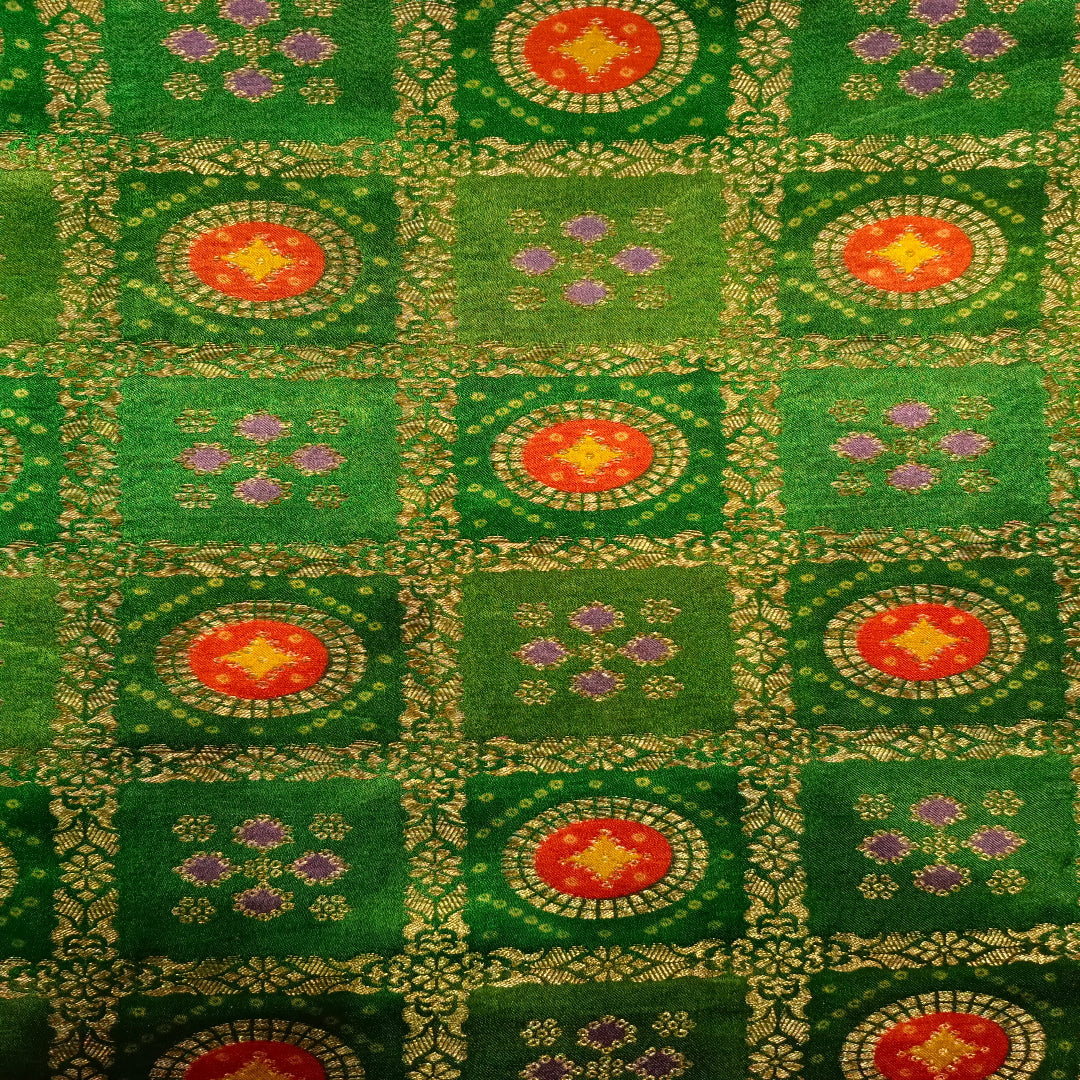 Bottle Green Gaji Silk Fabric