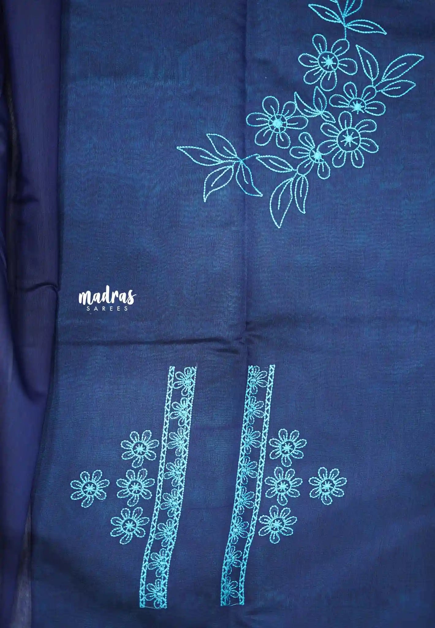 Haasini - Soft Bamboo cotton pen kalamkari Saree with embroidery blouse - Peaock blue skirt border