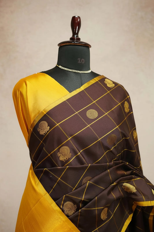 Coffee brown - Hamsavalli – Soft Silk Cotton Saree Elegance rudraksham mayil kattam body