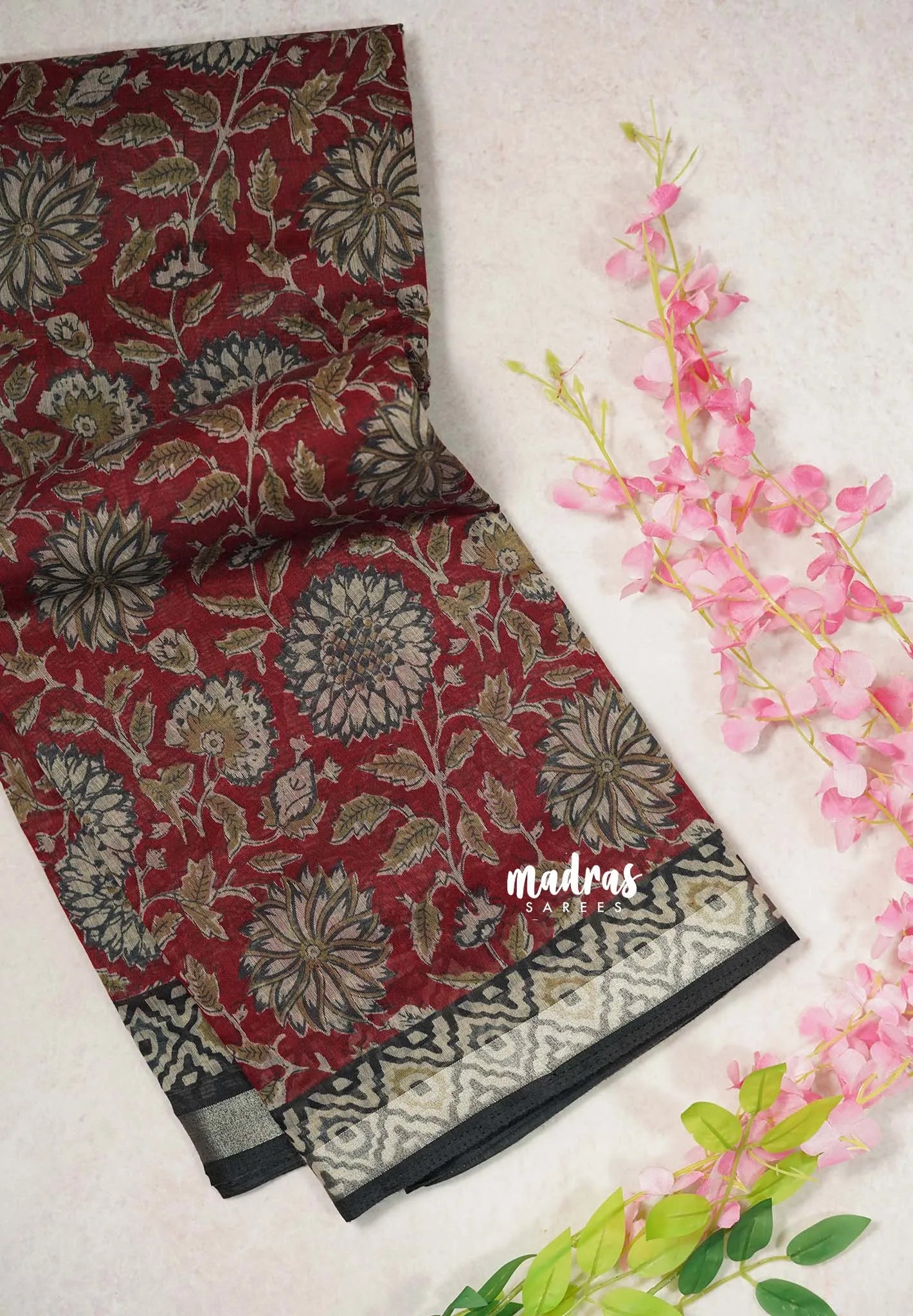 Reddish Maroon - Kalanjali Soft silk cotton with Floral Prints Saree - Best for Office Wear | Casual Wear