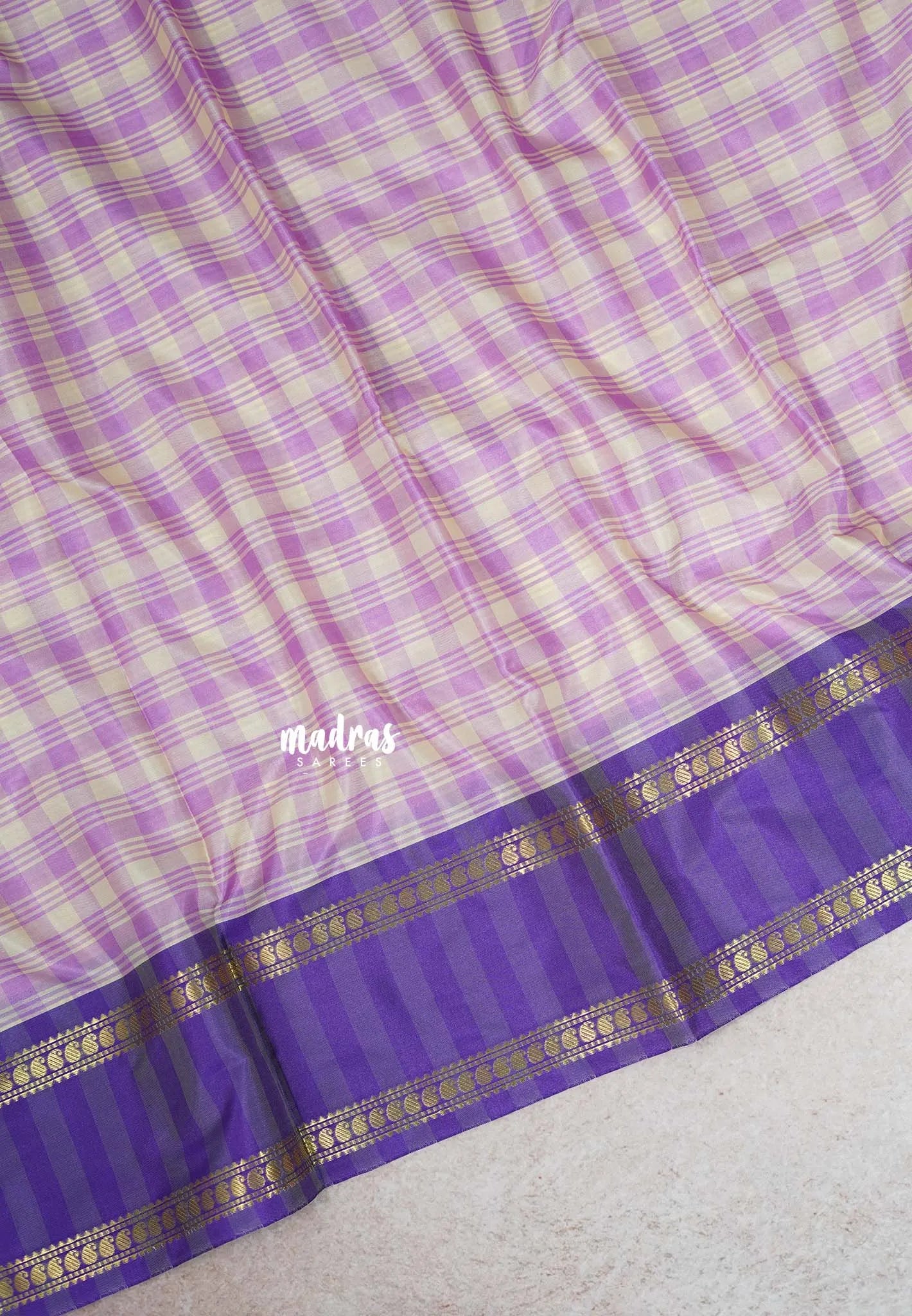 Lilac Lavender - Kanimozhi - Soft Silk cotton saree with Vintage Big Checks with Rettapet Border - Best for Festive Wear