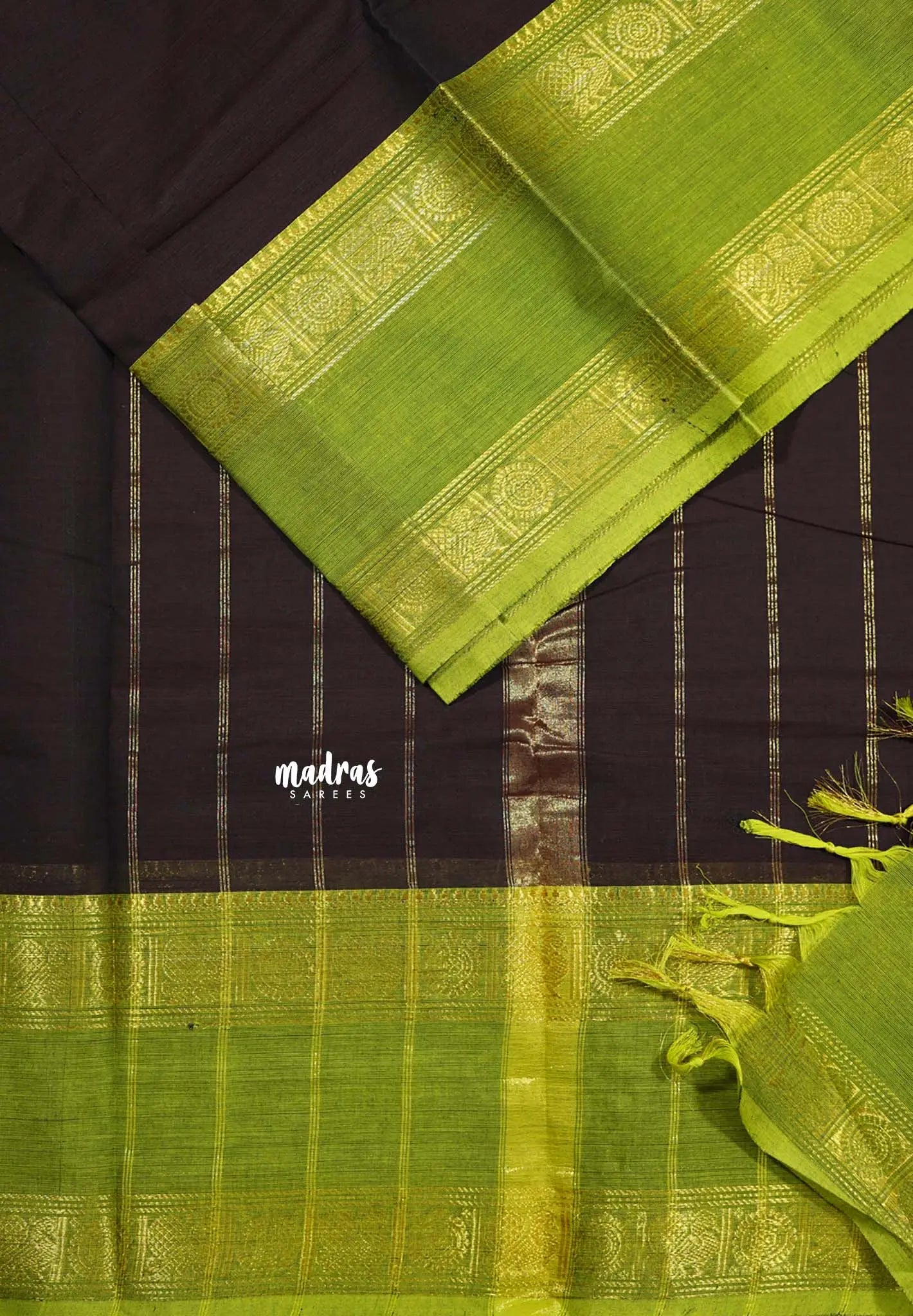 Coffee Brown - Karthigai silk cotton plain saree with Rettapetta Border