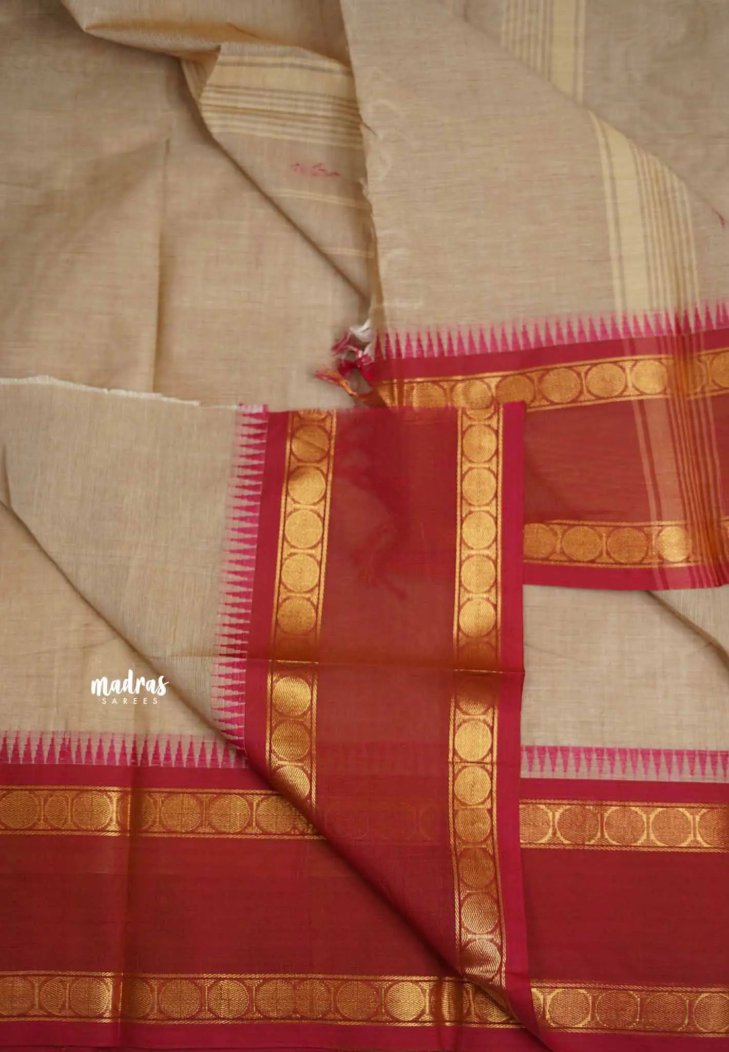 Karthigai silk cotton Rudhraksham Ganga Jamuna border  - Beige color - Madras Sarees 