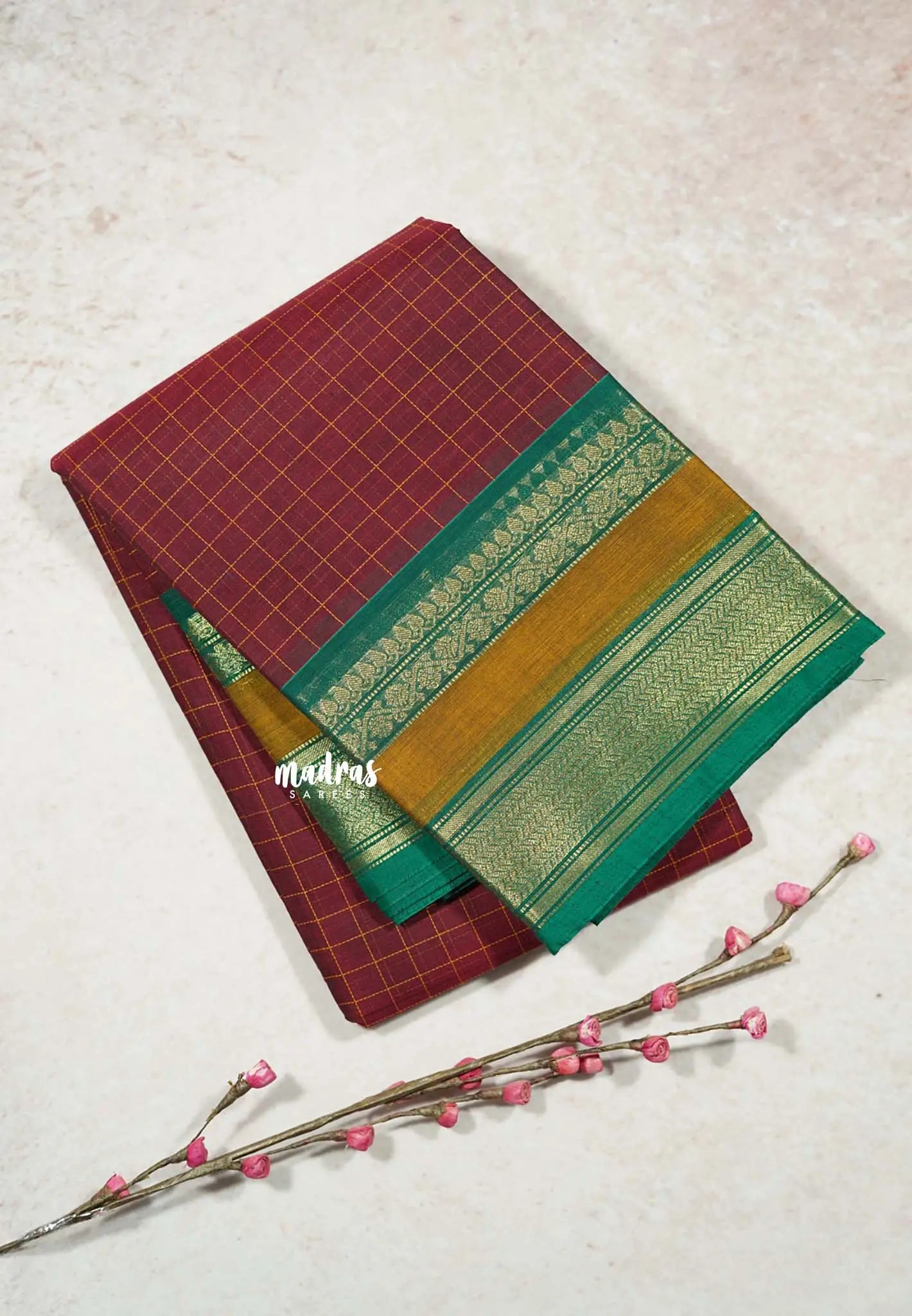 Maroon Korvai silk cotton Saree muthukattam rich pallu with skirt border