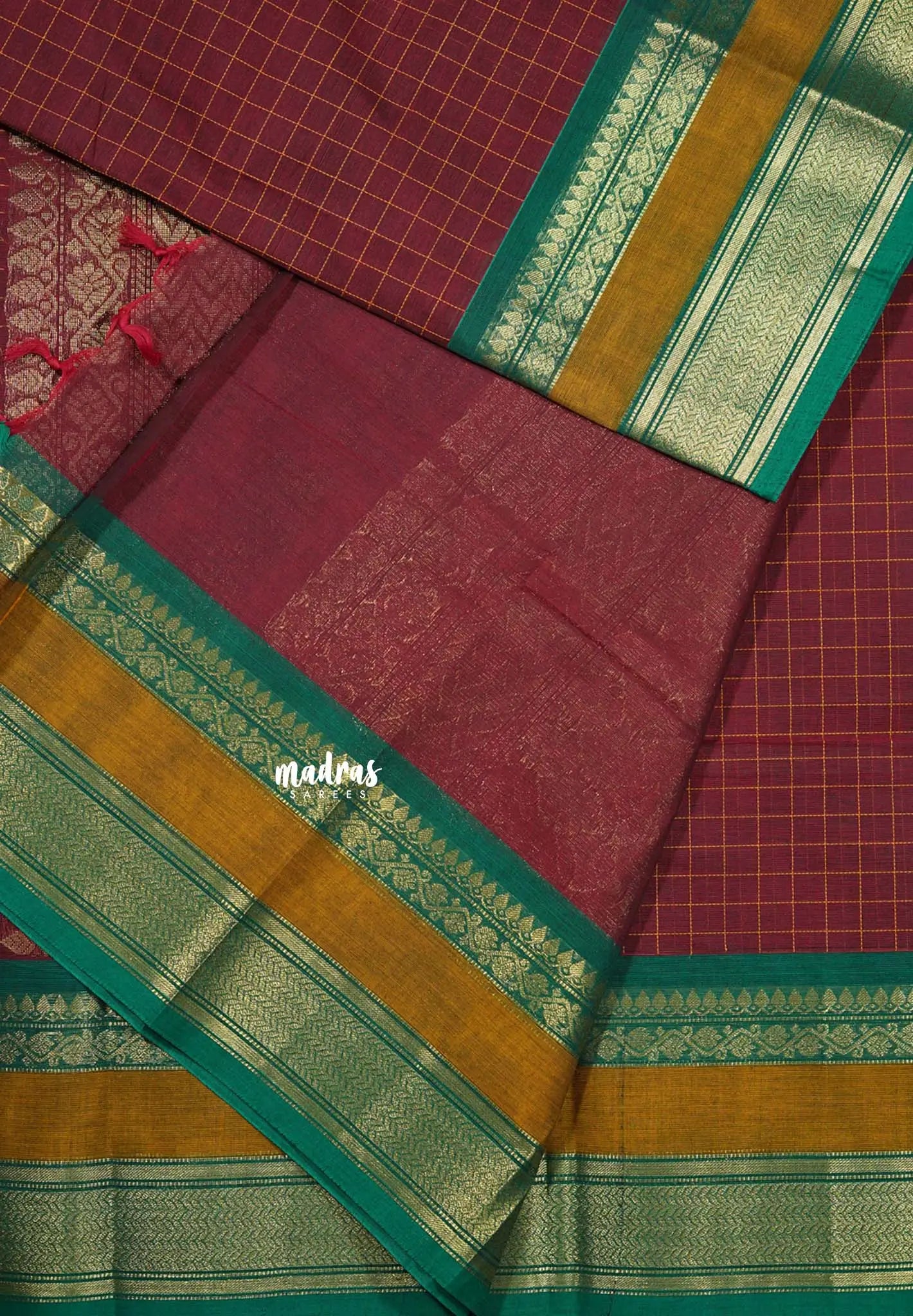 Maroon Korvai silk cotton Saree muthukattam rich pallu with skirt border