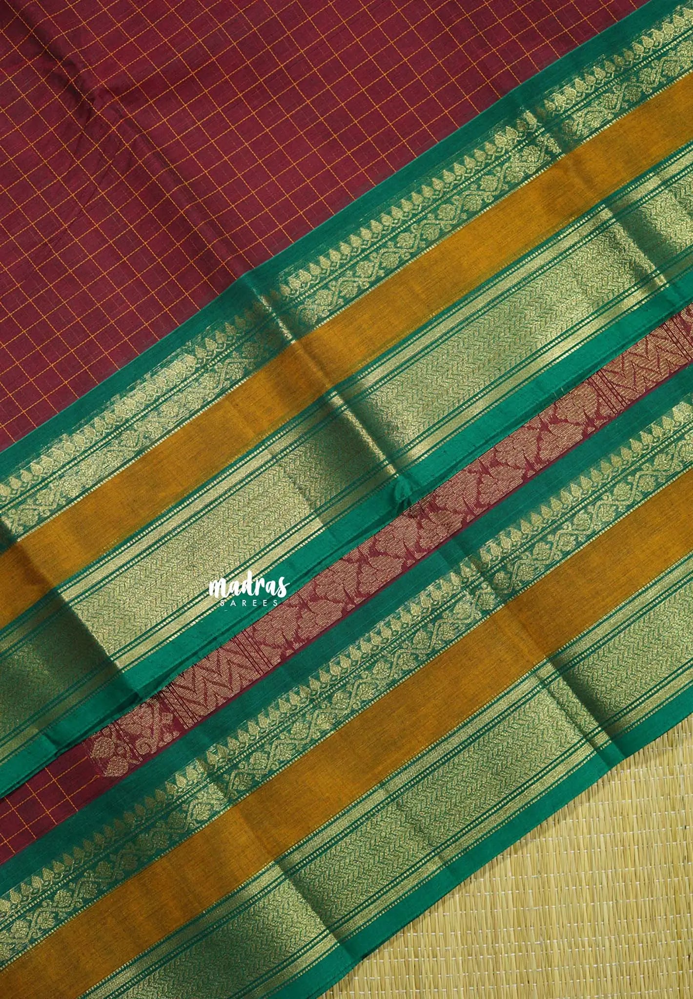 Maroon Korvai silk cotton Saree muthukattam rich pallu with skirt border