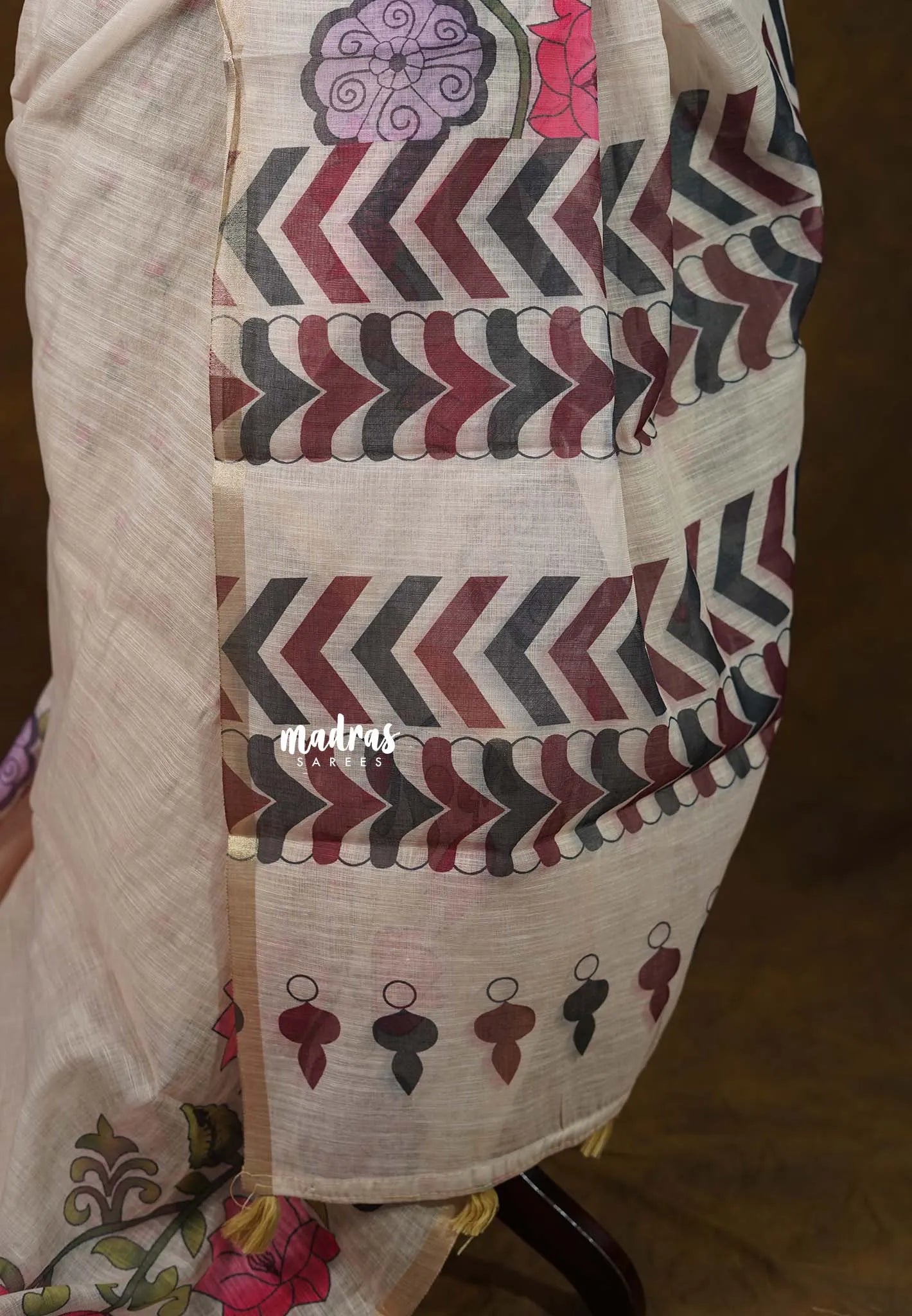 Sandal Beige - Divine Lotus Linen Cotton Saree with Tiny Border - Best for Office Wear
