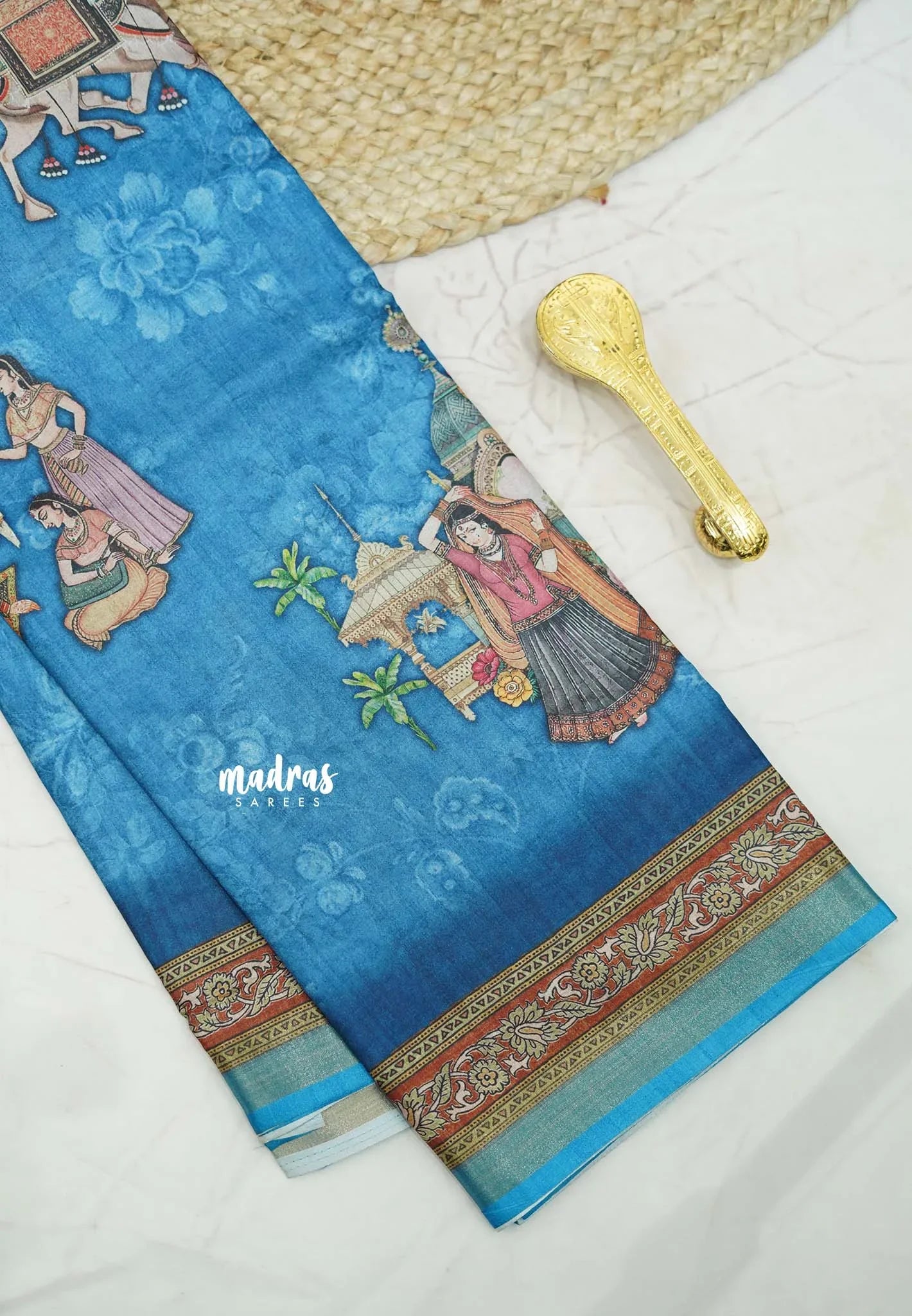 Printed silk blend Saree mugal painting prints peacock design - 4 colors Available