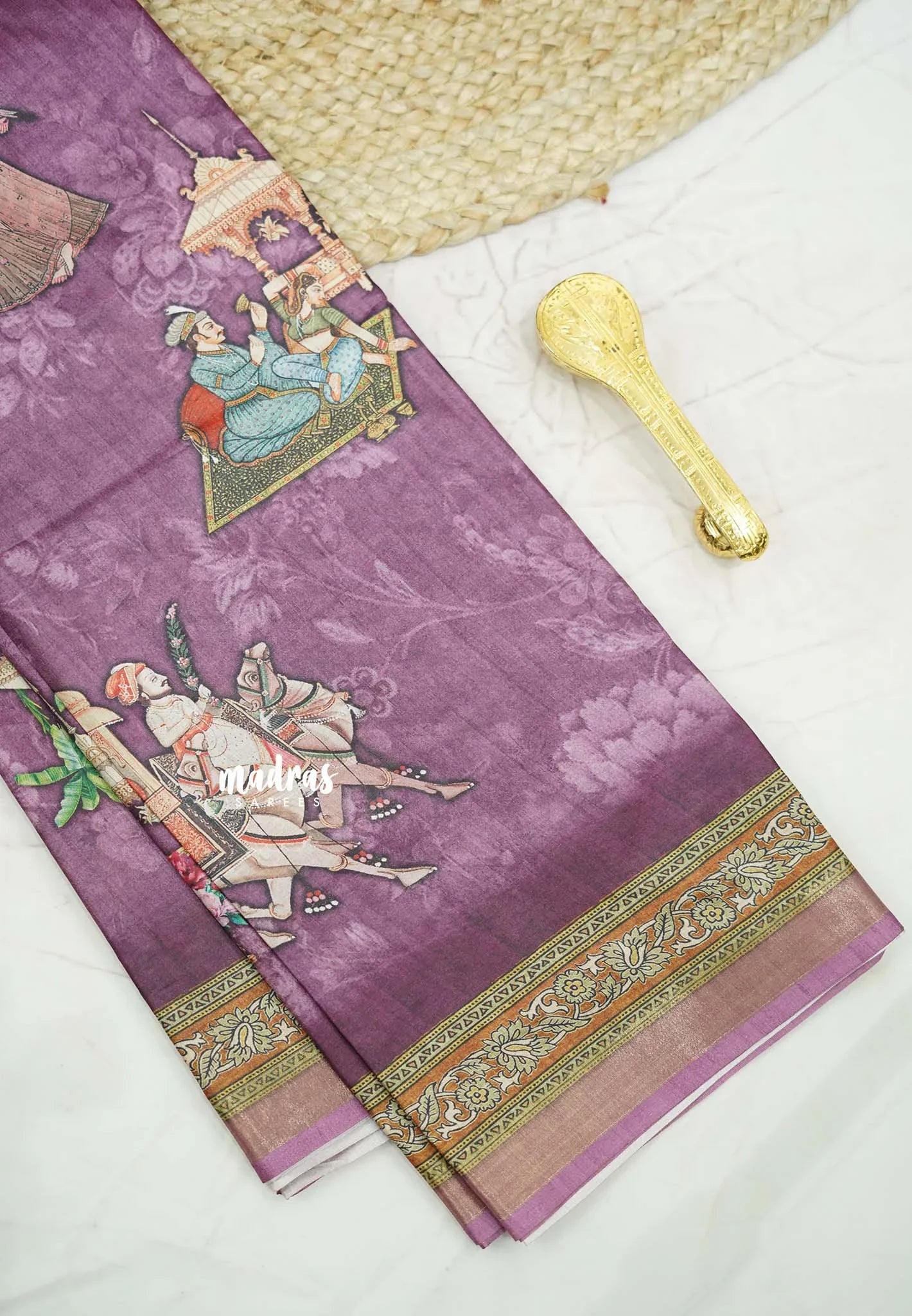Printed silk blend Saree mugal painting prints peacock design - 4 colors Available