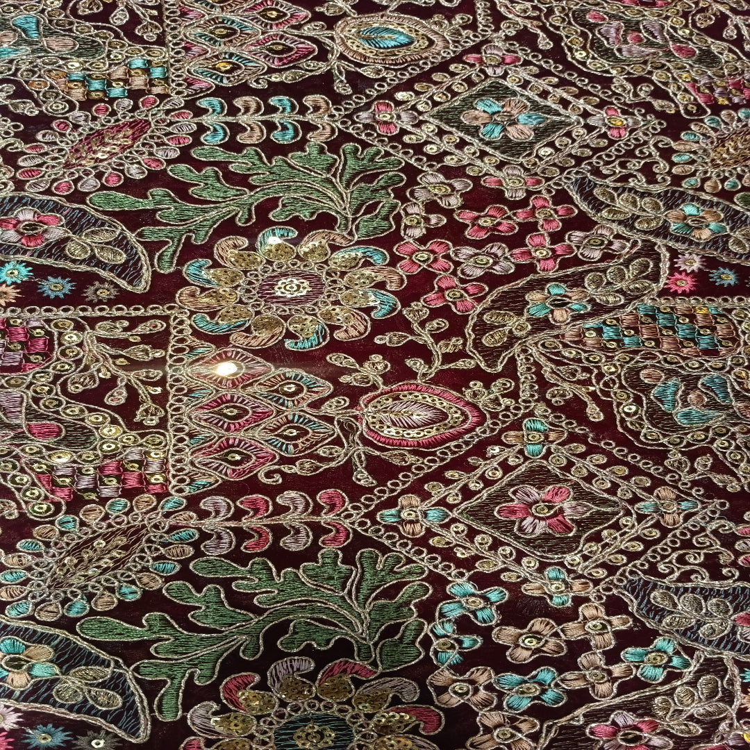 Maroon Georgette Embroidery Fabric