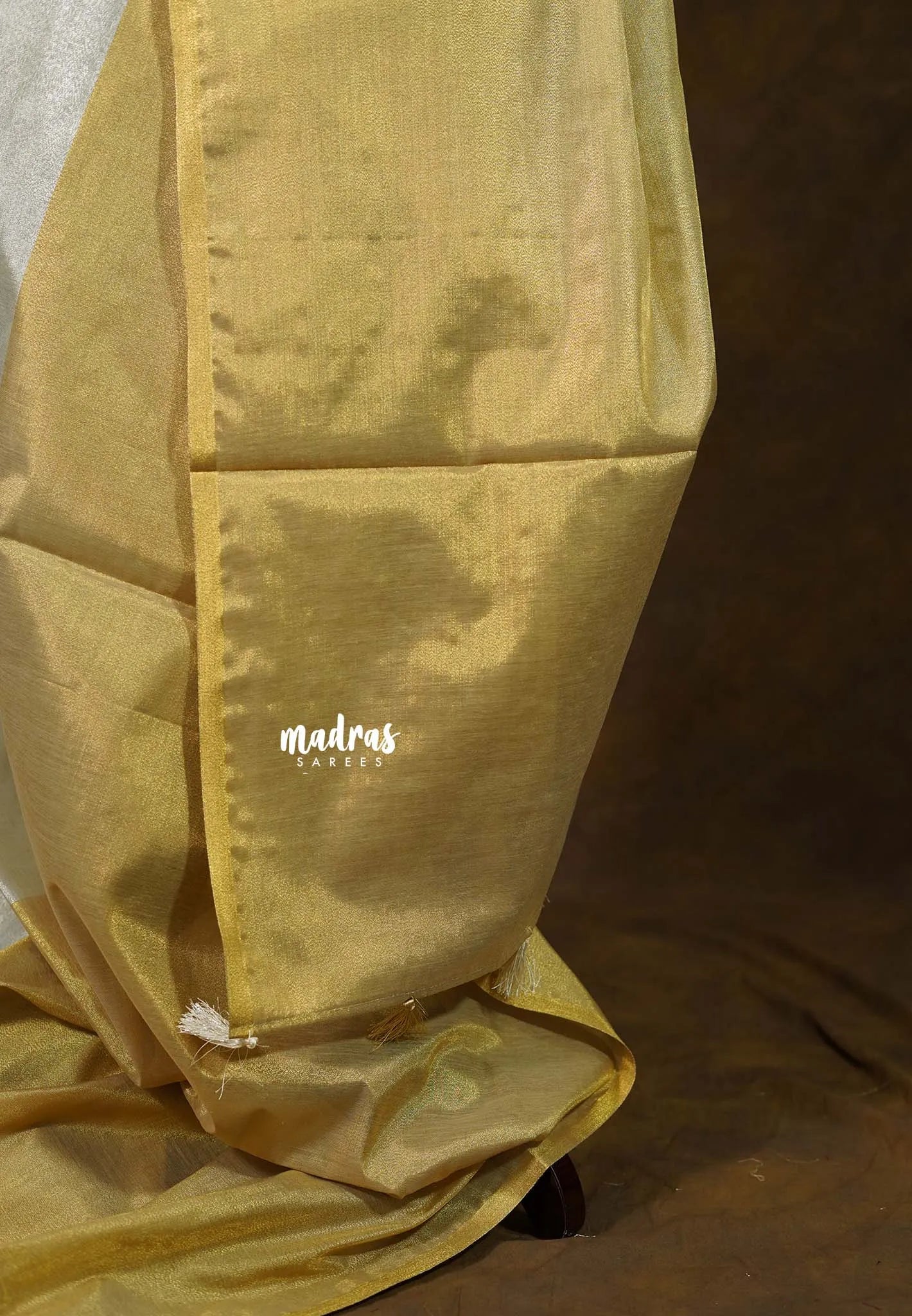 MoonSun Blend - Kushboo half and half gold and silver tissue silk blend Saree - Best for Small Functions