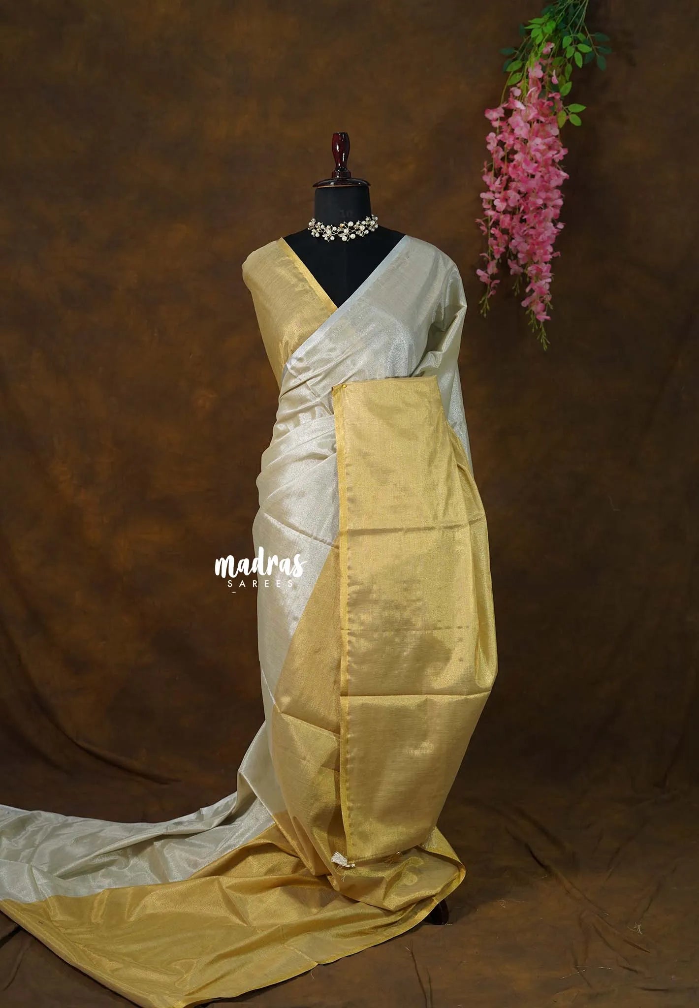 MoonSun Blend - Kushboo half and half gold and silver tissue silk blend Saree - Best for Small Functions