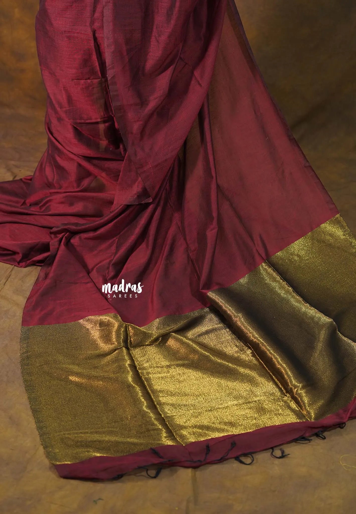 Maroon Tissue zari pallu Saree with gold border blouse - Shilpa saree