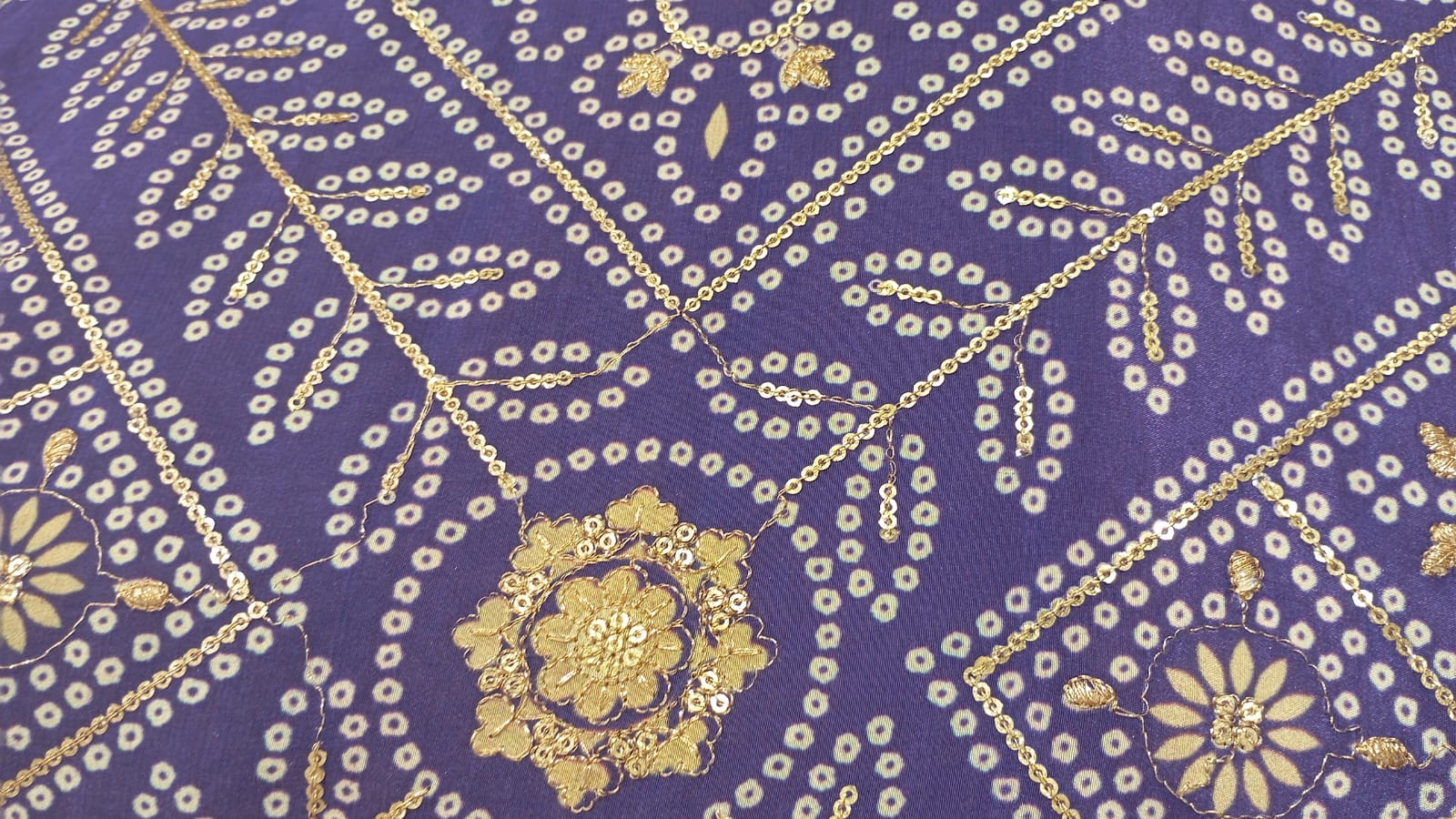 Purple Bandhani sequins Bandhani