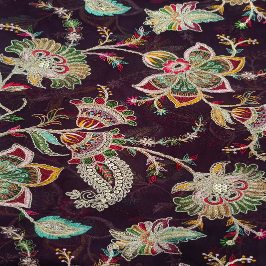 Purple Georgette Embroidery Fabric