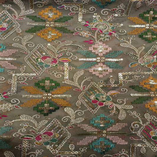 Sandal Georgette Embroidery Fabric