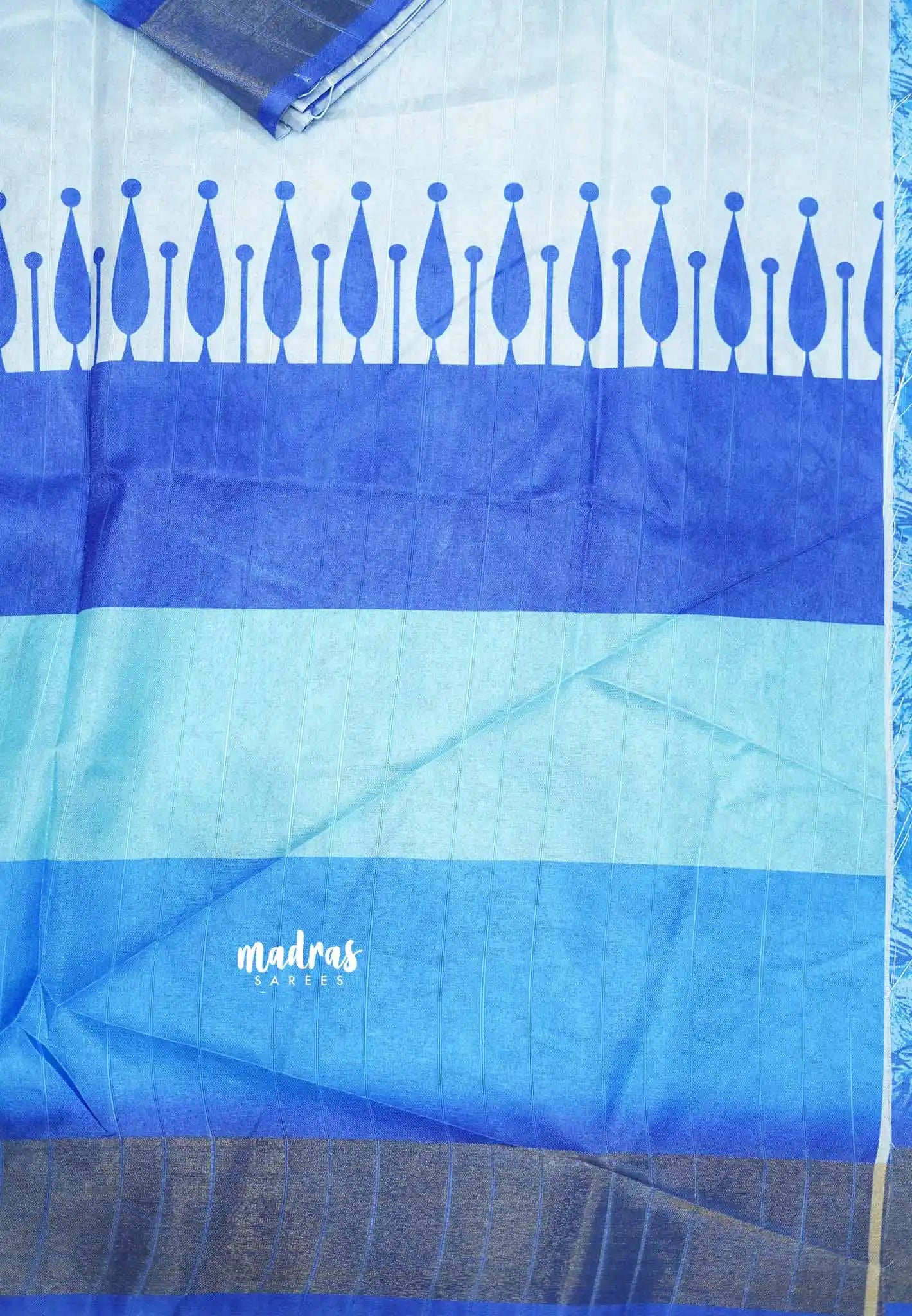 Roopa - Lightweight semi tussar Saree multi blue shades prints