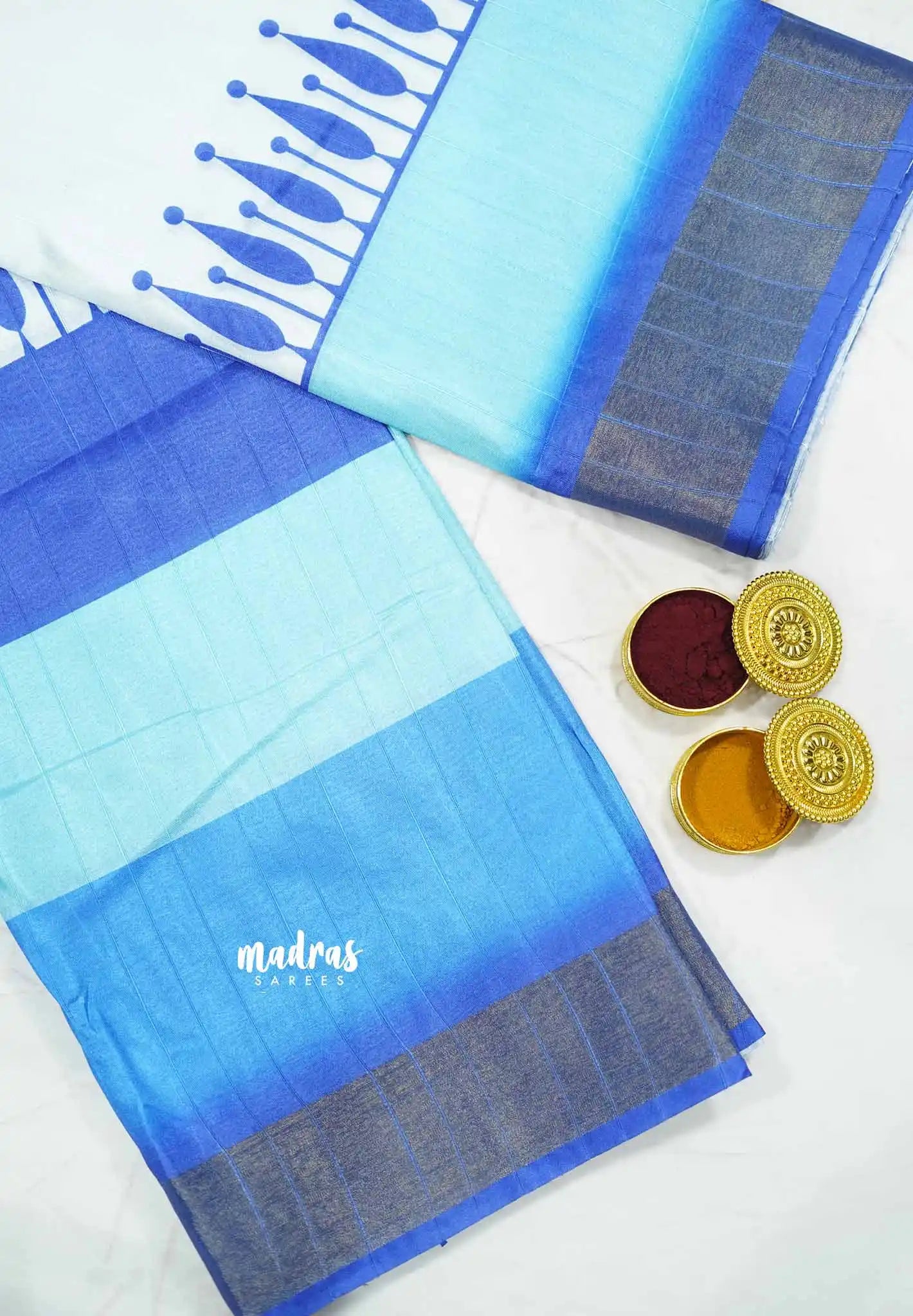 Roopa - Lightweight semi tussar Saree multi blue shades prints