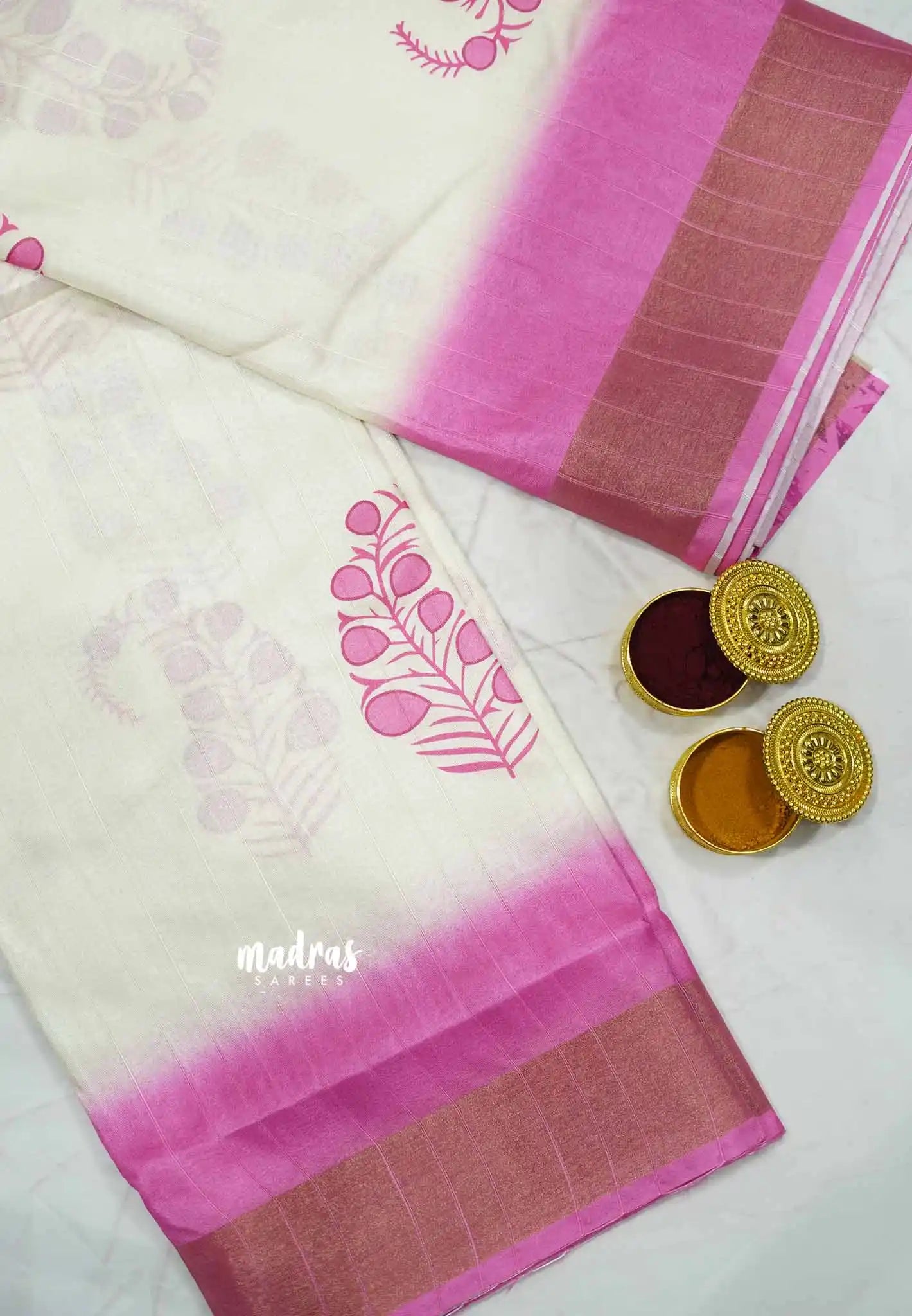 Roopa - Lightweight semi tussar Saree floral prints pink shade