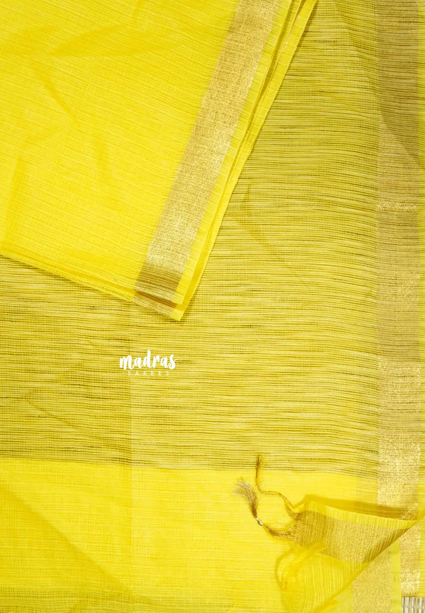 Lemon yellow - Shalini Premium kota cotton and silk blend Saree with Ghiccha pallu